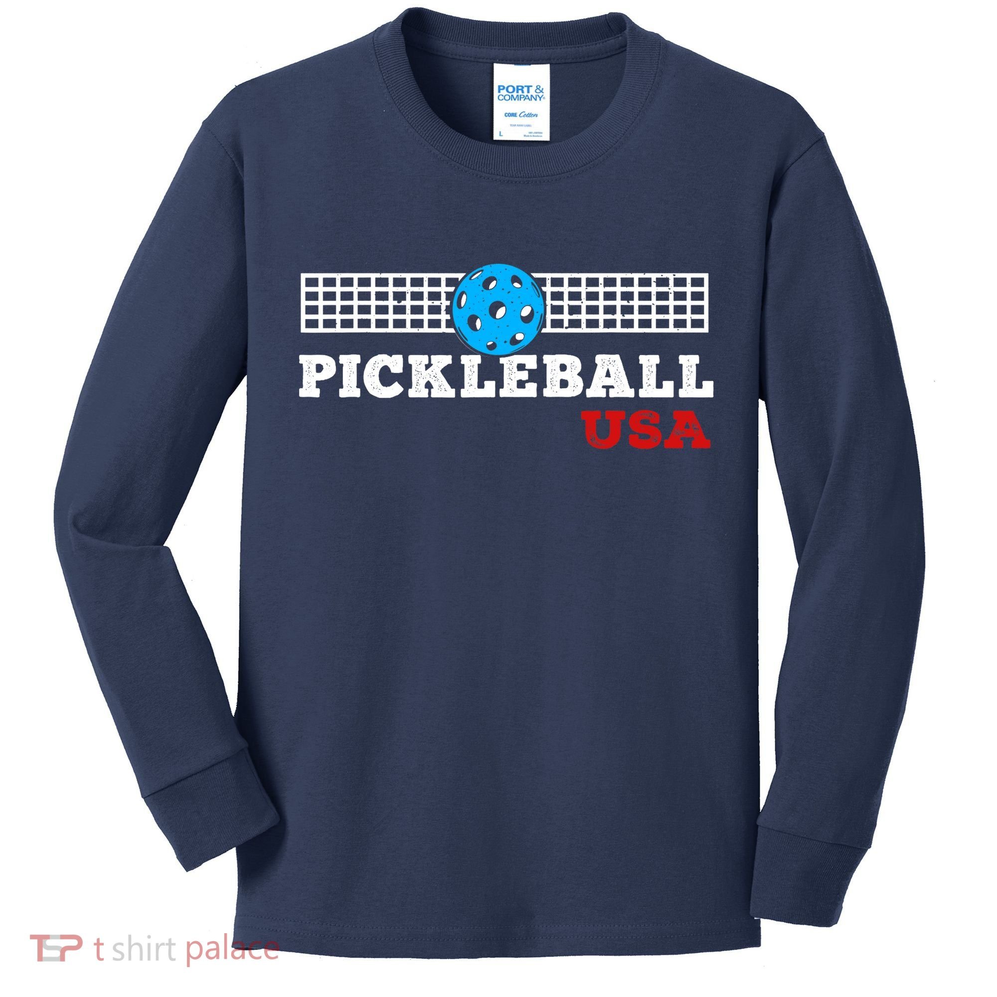 Pickleball Support The Team Pickleball Player USA Flag Kids Long Sleeve Shirt