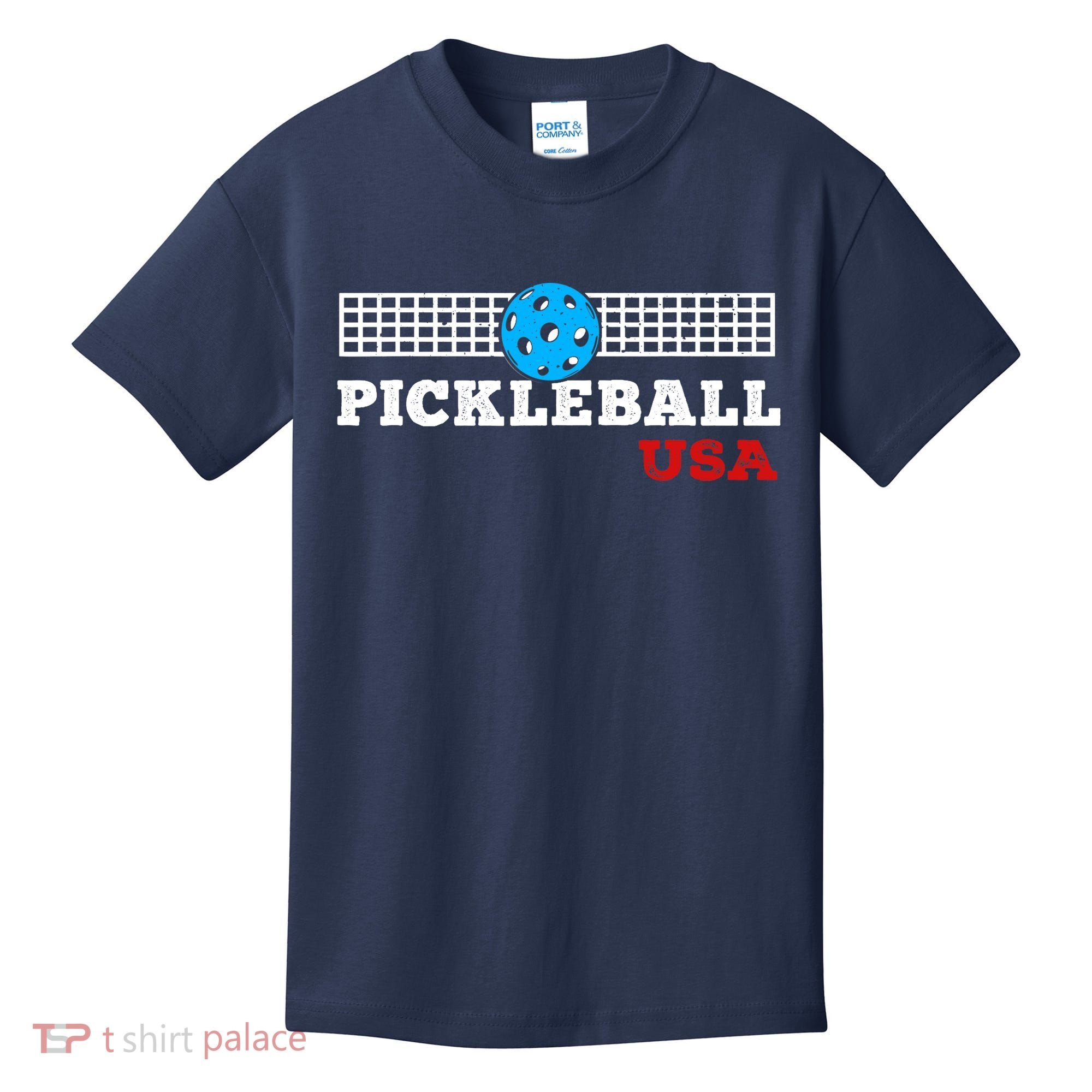 Pickleball Support The Team Pickleball Player USA Flag Kids T-Shirt