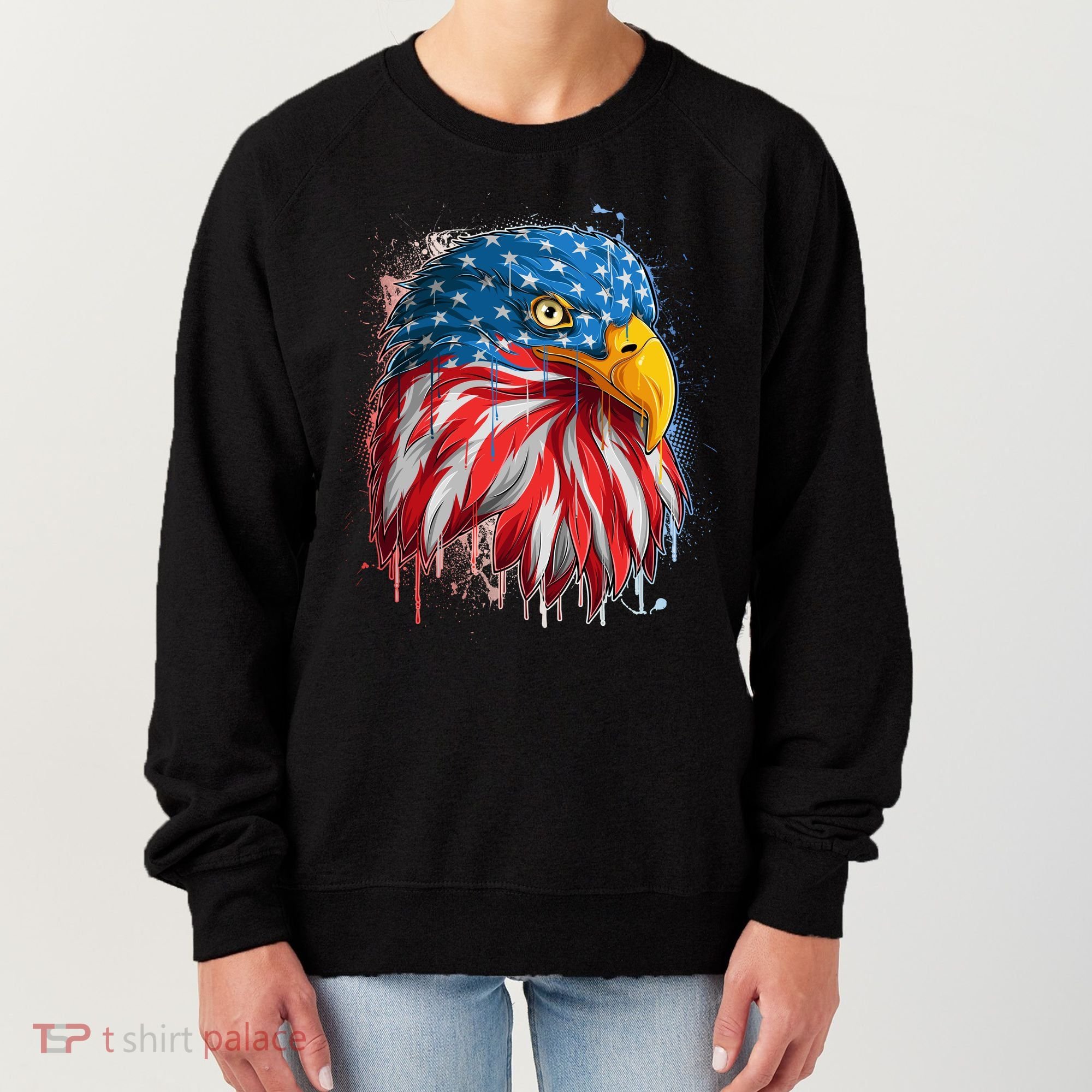 Paint Splatter USA American Flag Eagle Head Women's Sweatshirt