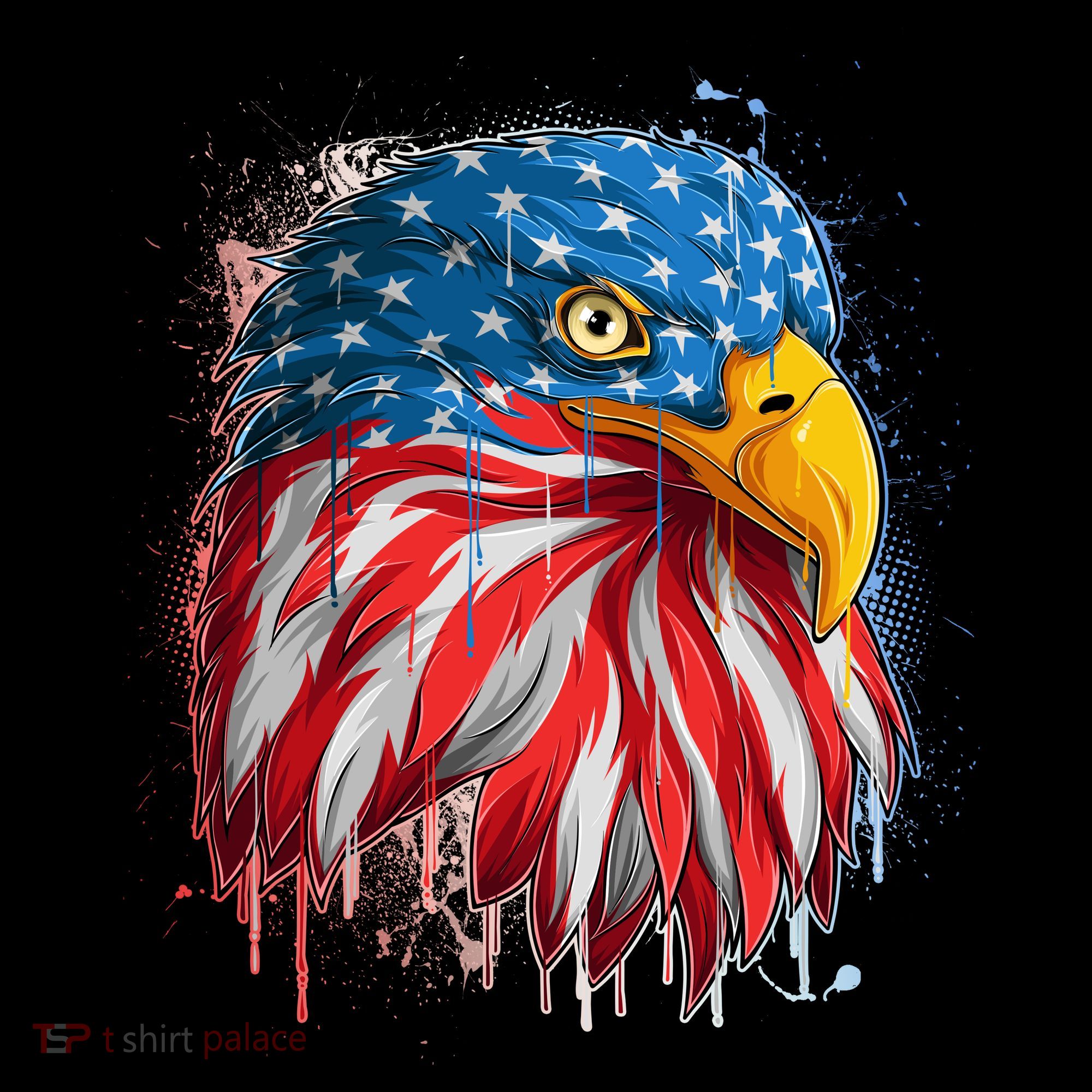 Paint Splatter USA American Flag Eagle Head Bucket Hat