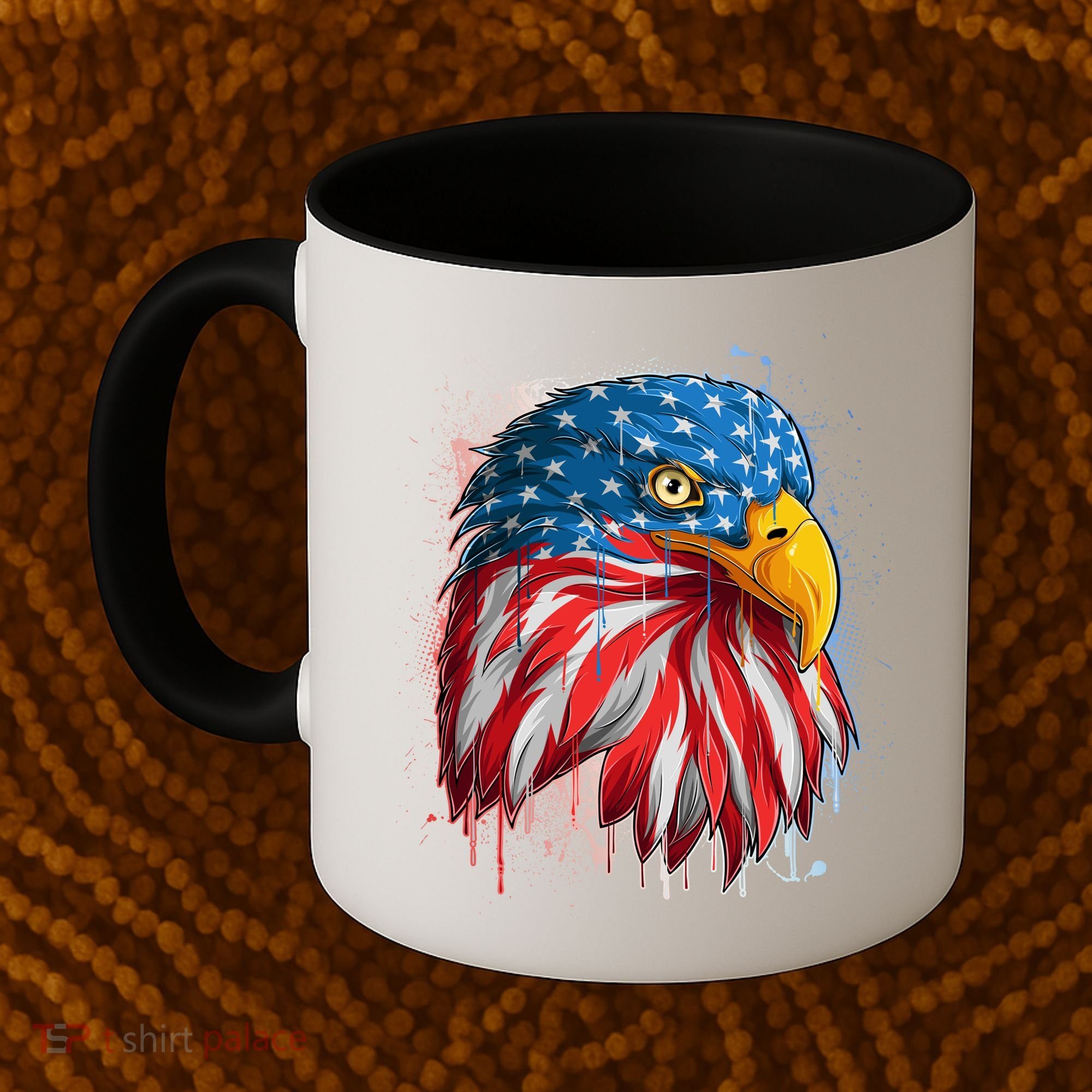 Paint Splatter USA American Flag Eagle Head Coffee Mug