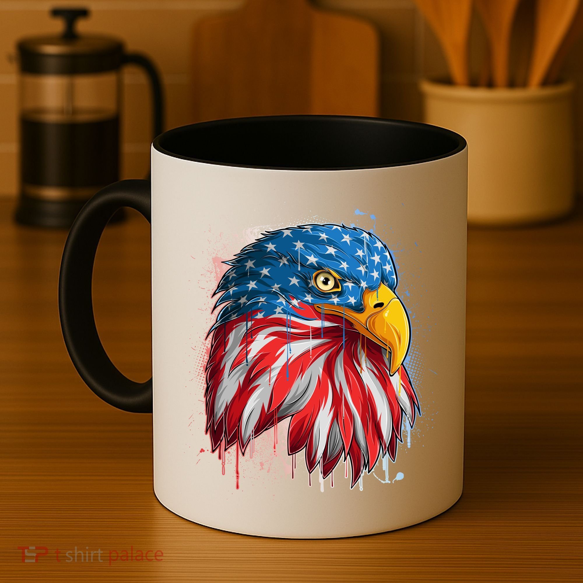 Paint Splatter USA American Flag Eagle Head Coffee Mug