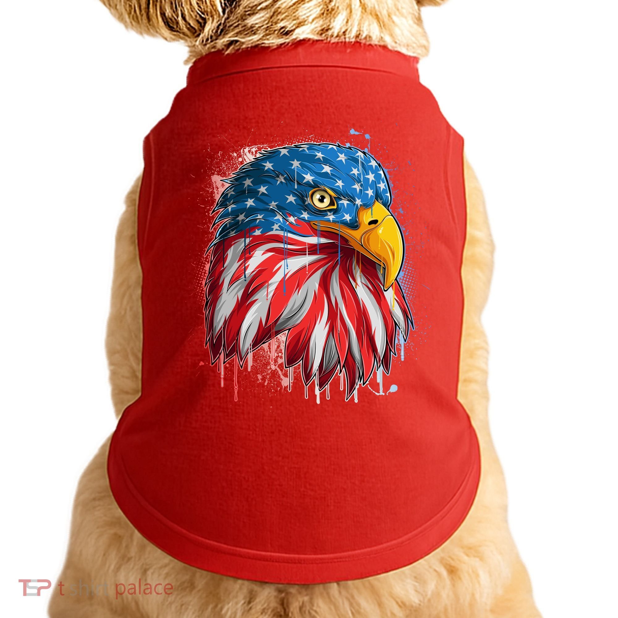 Paint Splatter USA American Flag Eagle Head Doggie Tank
