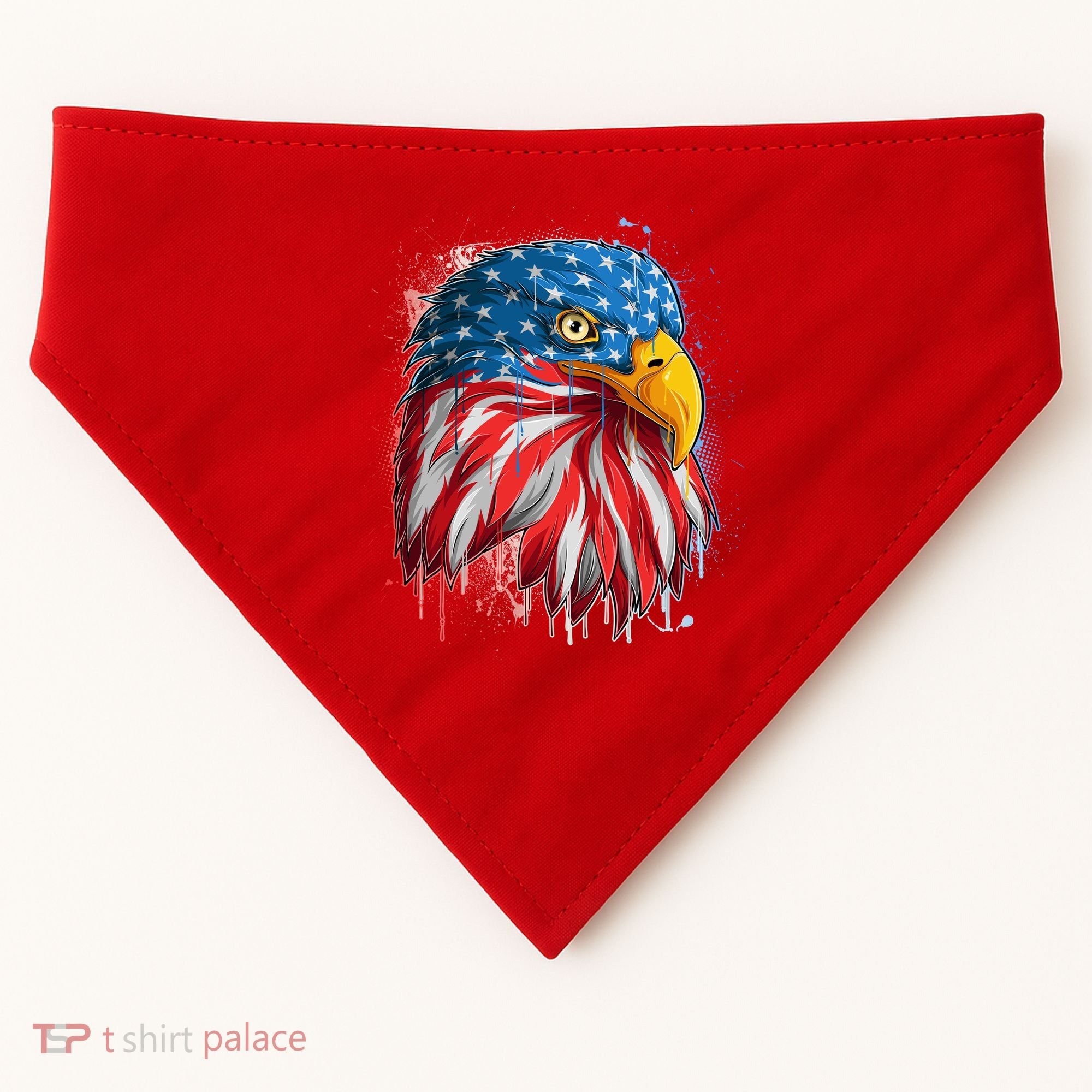 Paint Splatter USA American Flag Eagle Head USA-Made Doggie Bandana