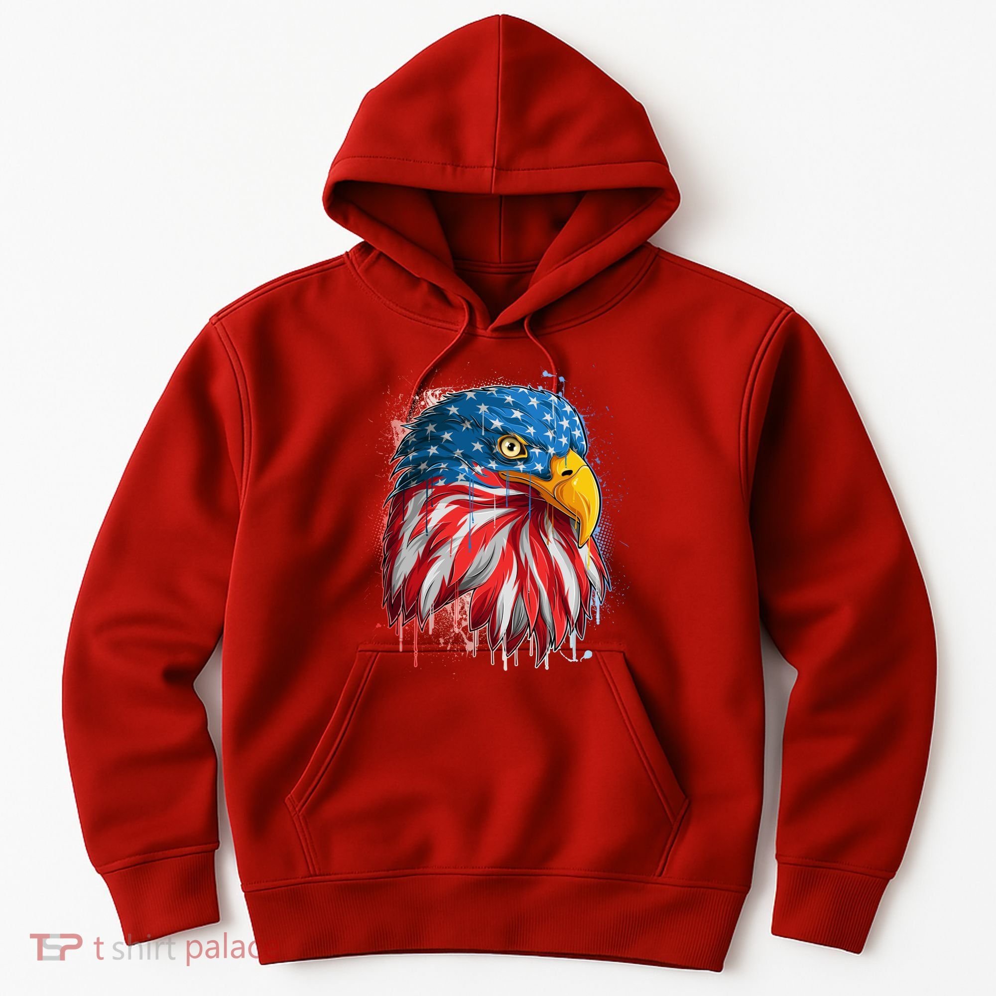 Paint Splatter USA American Flag Eagle Head Hoodie