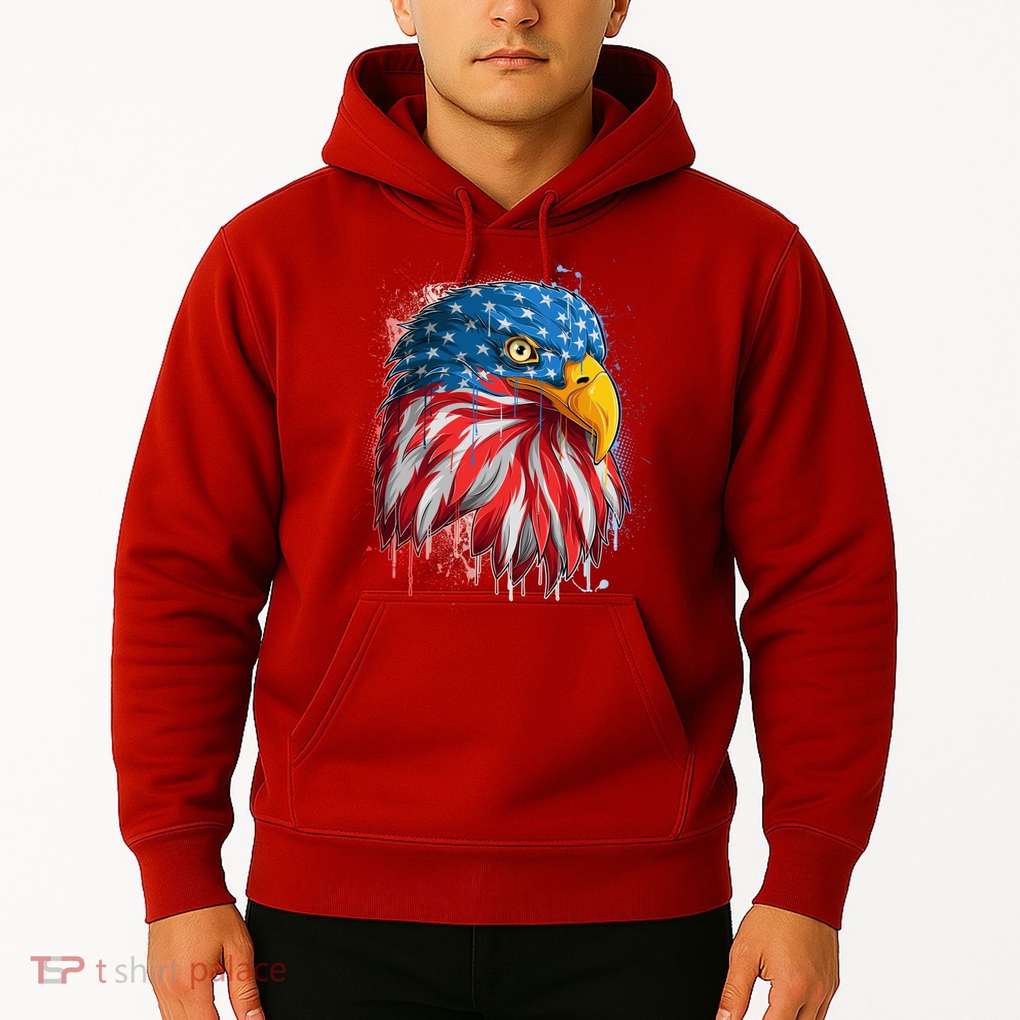 Paint Splatter USA American Flag Eagle Head Hoodie