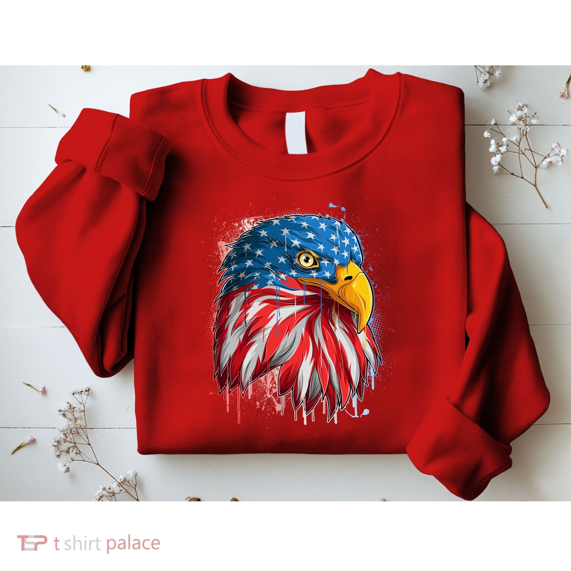 Paint Splatter USA American Flag Eagle Head Sweatshirt