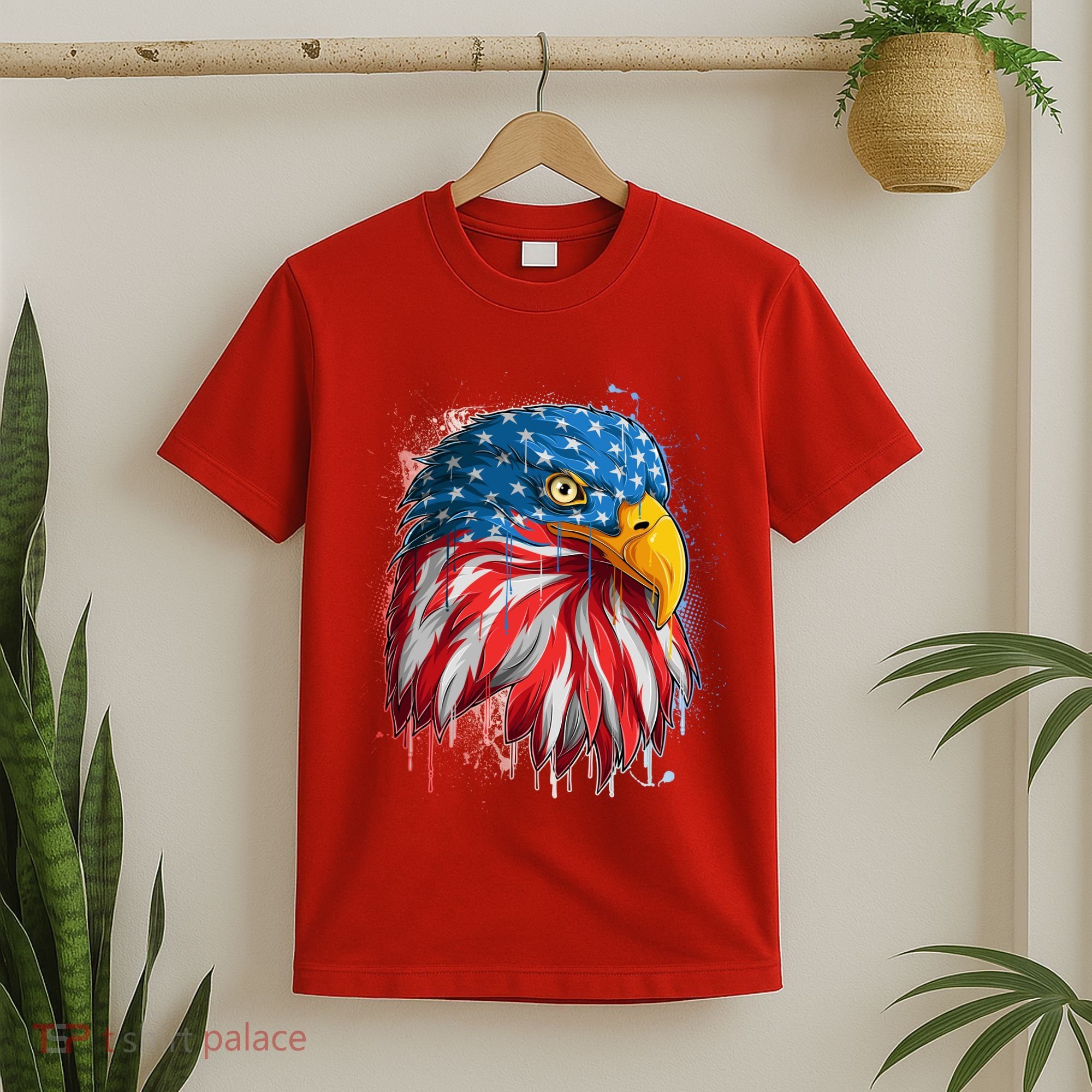 Paint Splatter USA American Flag Eagle Head T-Shirt