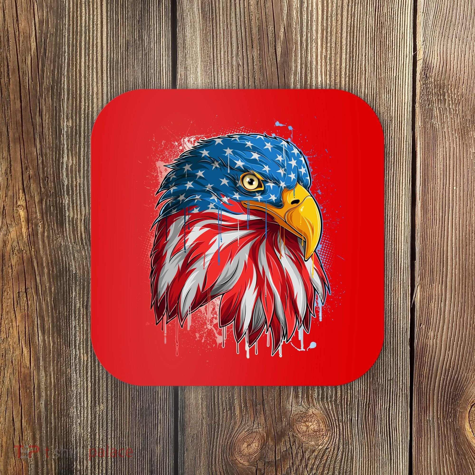 Paint Splatter USA American Flag Eagle Head Coaster