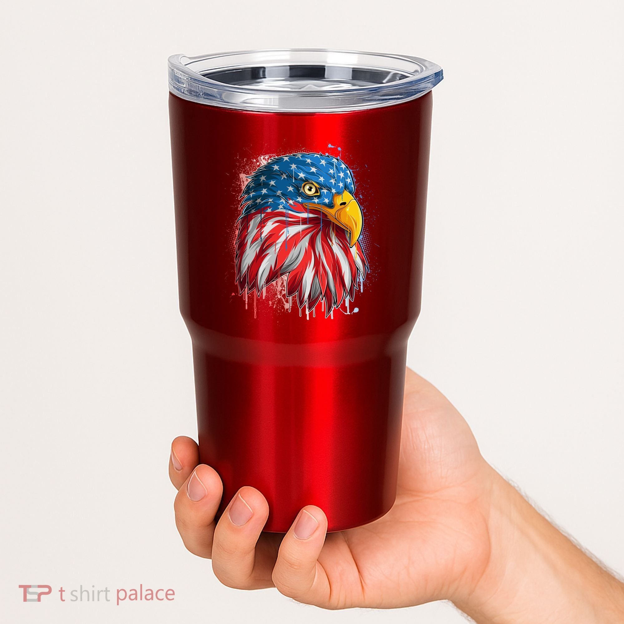 Paint Splatter USA American Flag Eagle Head Tumbler