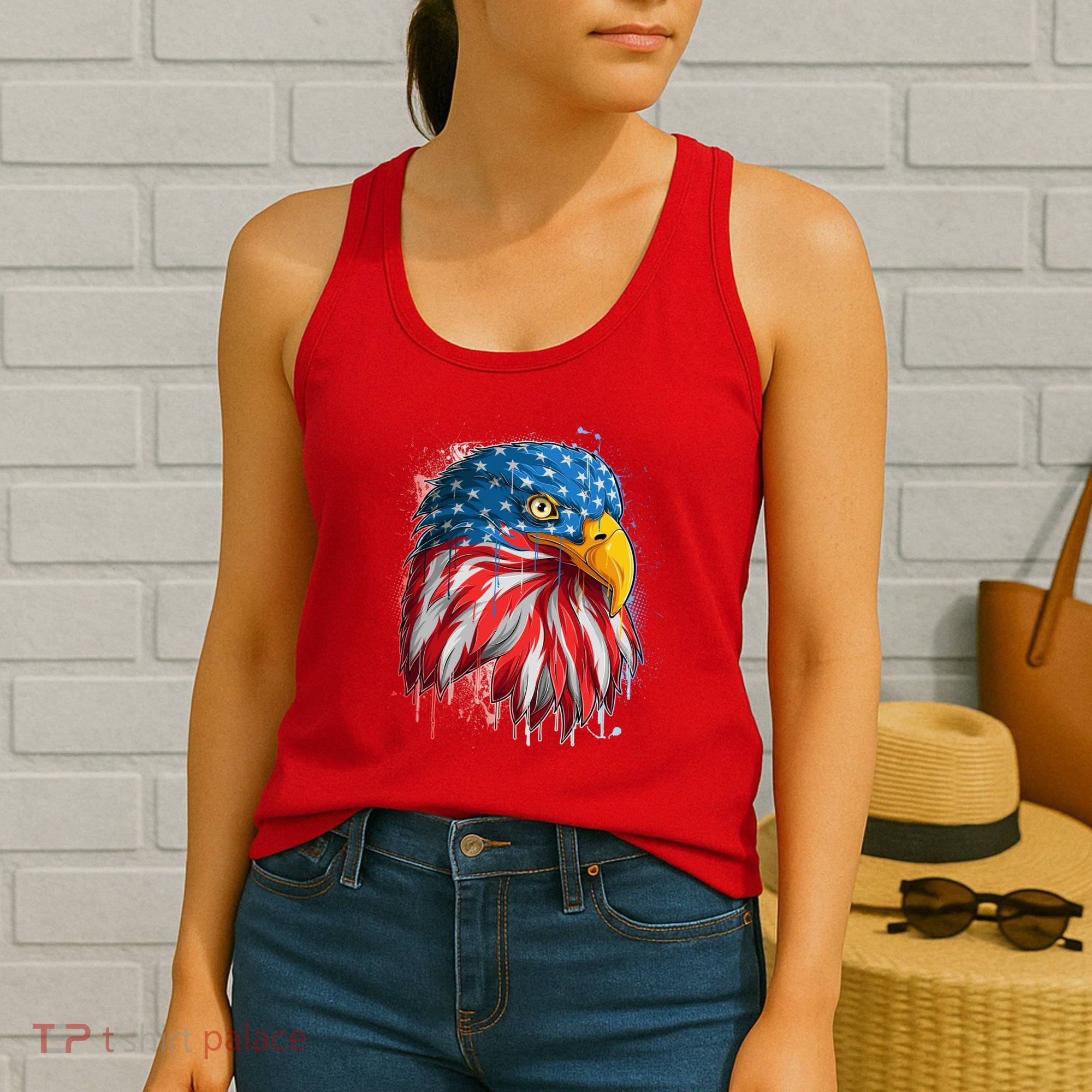Paint Splatter USA American Flag Eagle Head Women's Tank Top