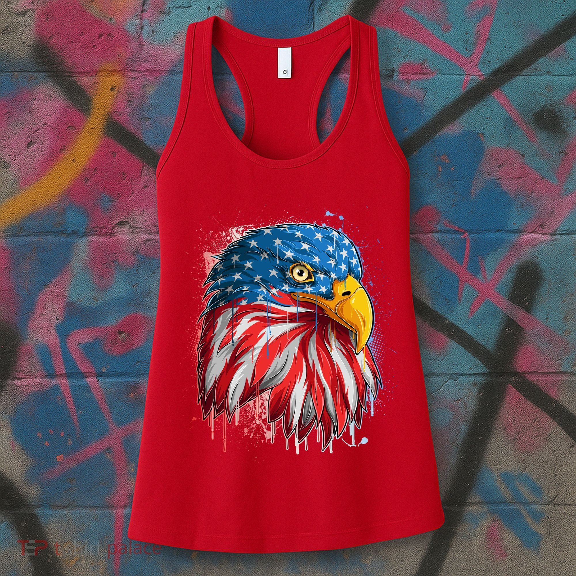 Paint Splatter USA American Flag Eagle Head Women's Tank Top