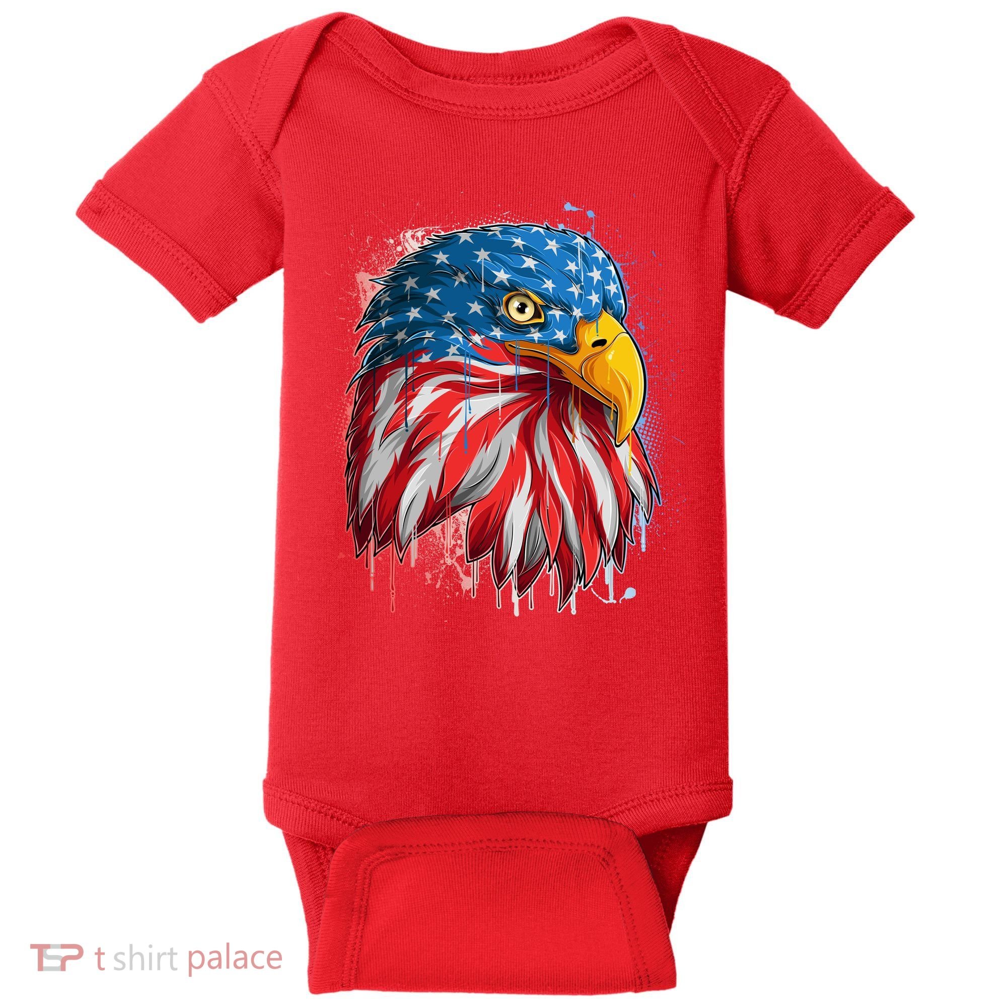 Paint Splatter USA American Flag Eagle Head Baby Bodysuit