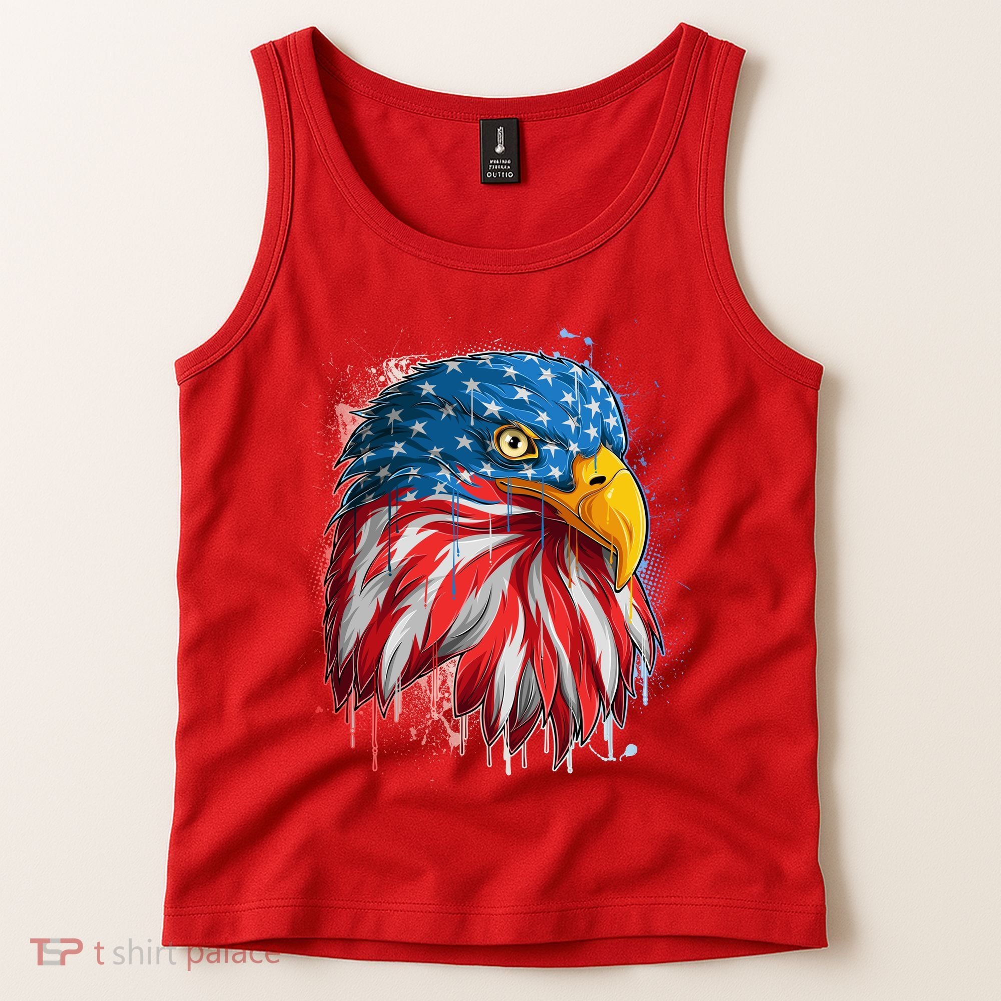 Paint Splatter USA American Flag Eagle Head Tank Top
