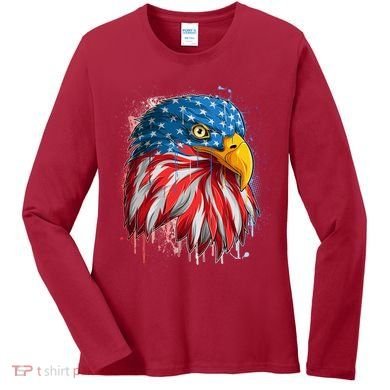 Paint Splatter USA American Flag Eagle Head Women's Long Sleeve Shirt