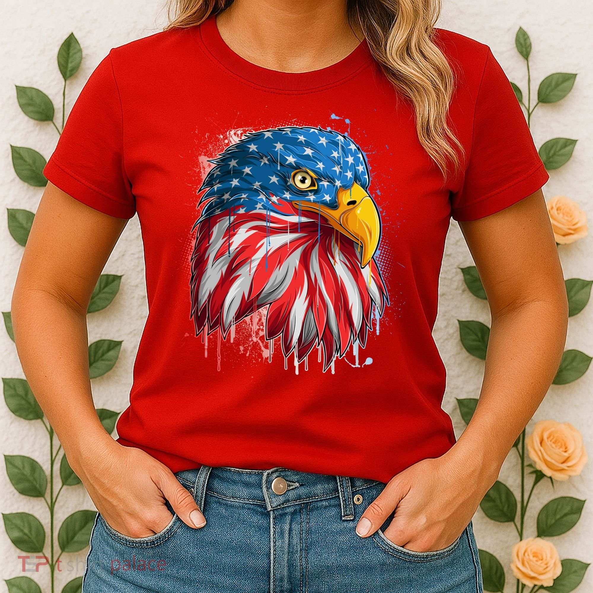 Paint Splatter USA American Flag Eagle Head Women's T-Shirt