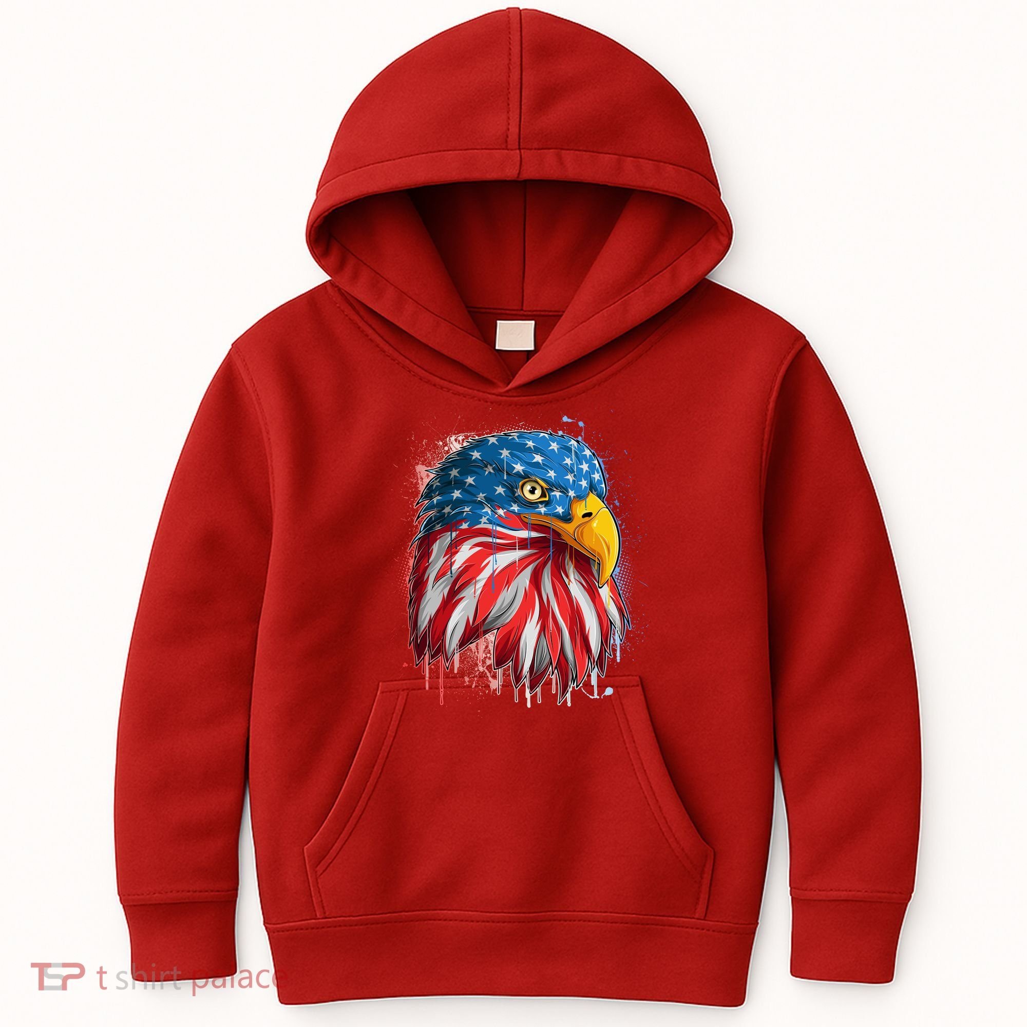 Paint Splatter USA American Flag Eagle Head Kids Hoodie