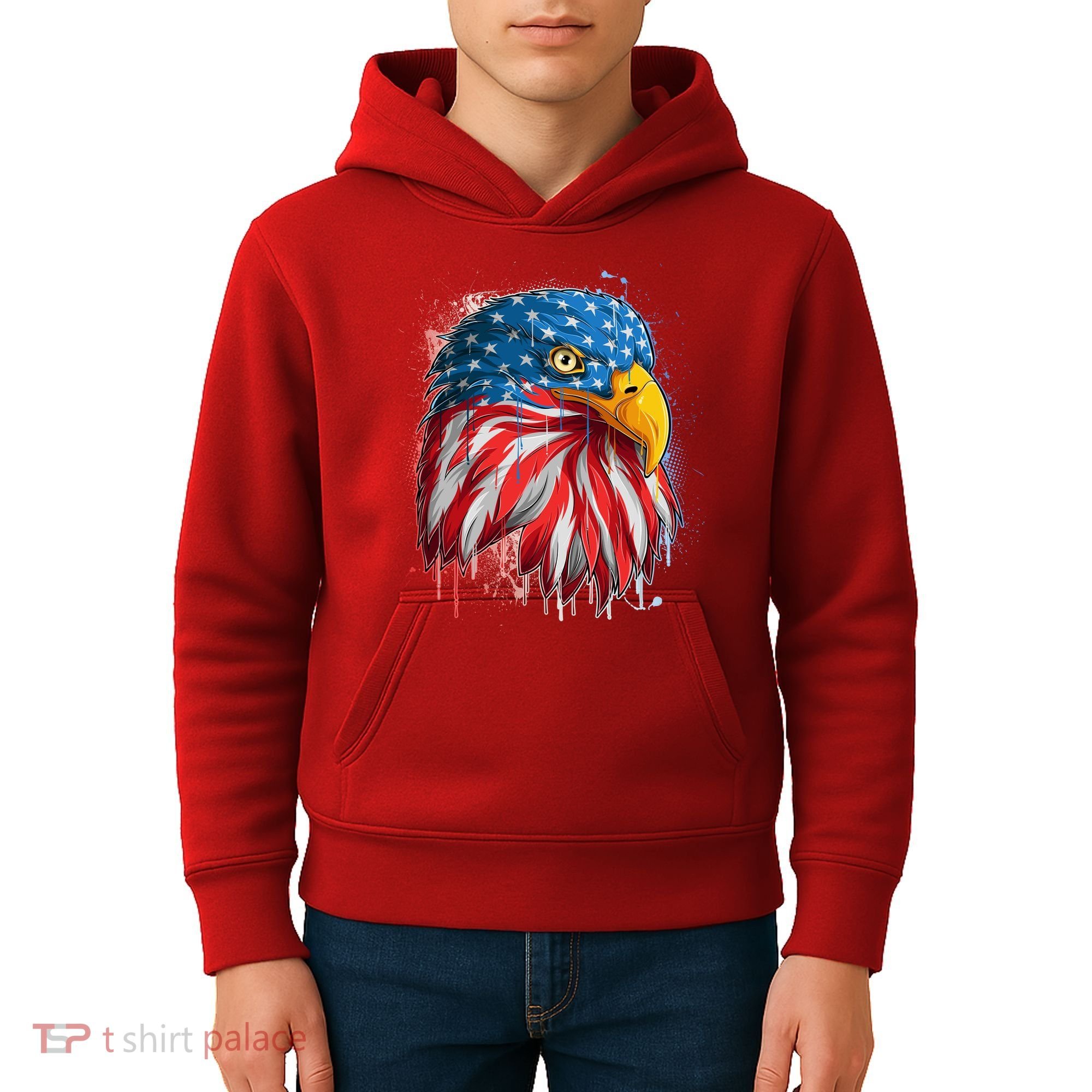 Paint Splatter USA American Flag Eagle Head Kids Hoodie