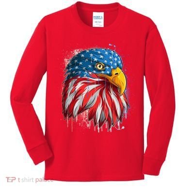 Paint Splatter USA American Flag Eagle Head Kids Long Sleeve Shirt