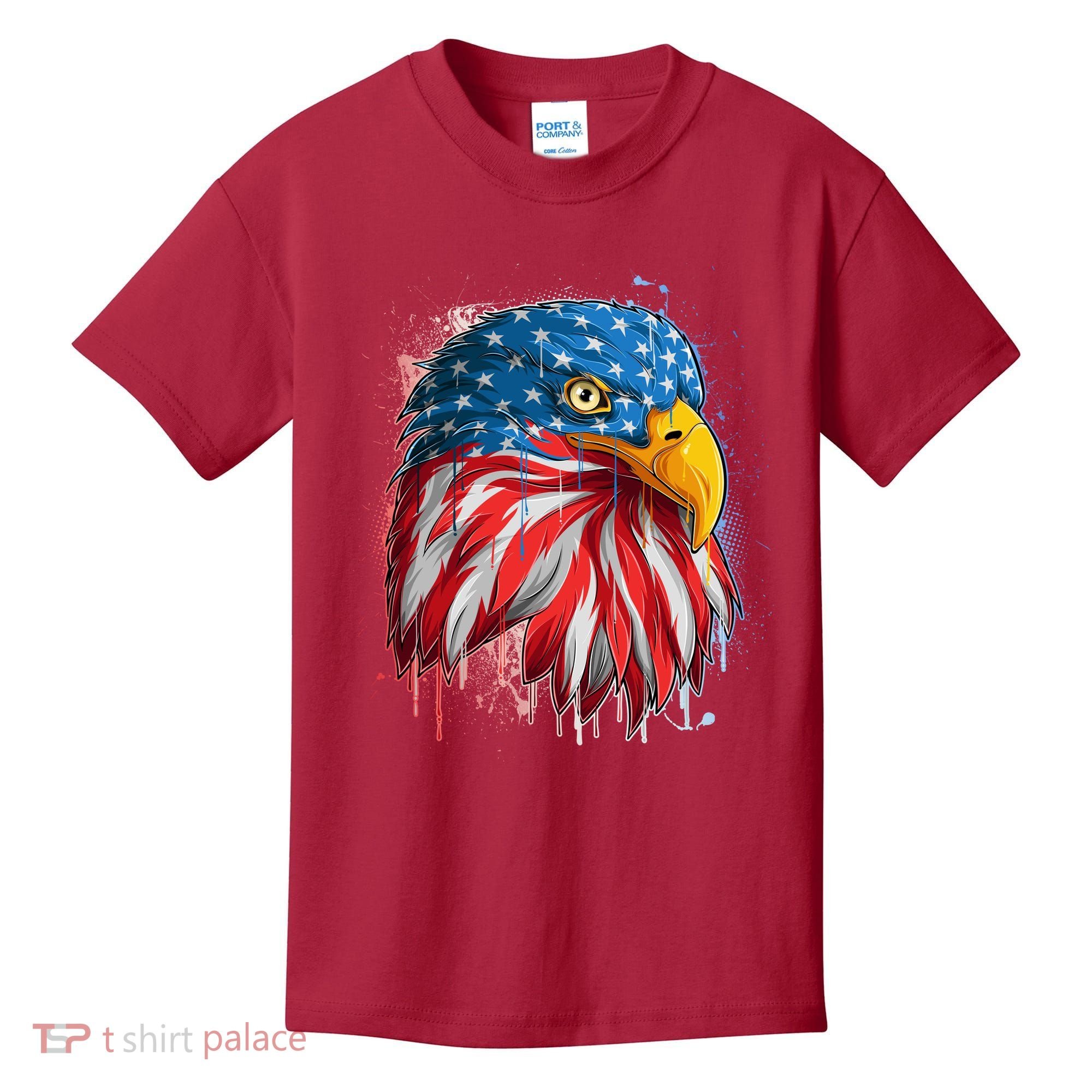 Paint Splatter USA American Flag Eagle Head Kids T-Shirt