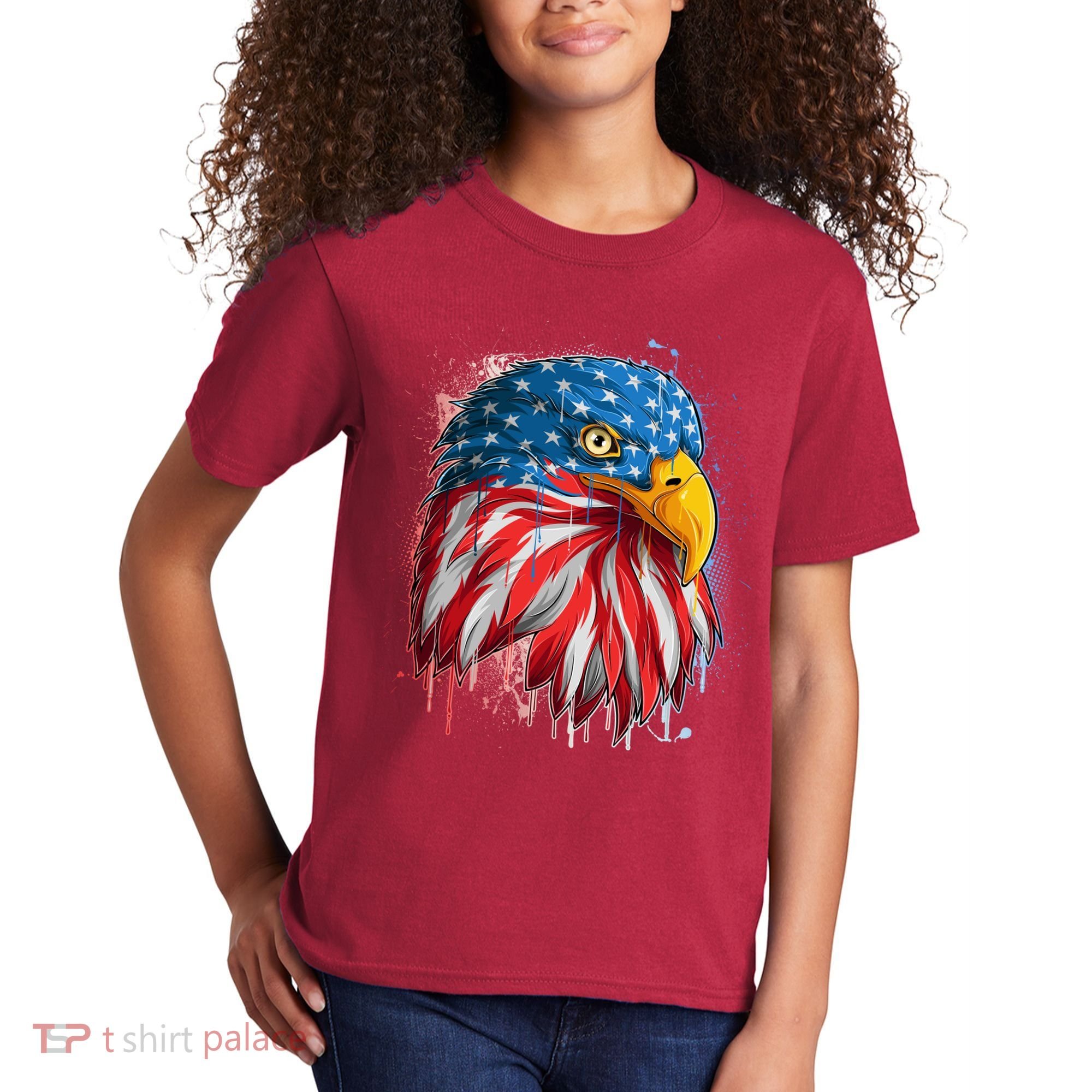 Paint Splatter USA American Flag Eagle Head Kids T-Shirt