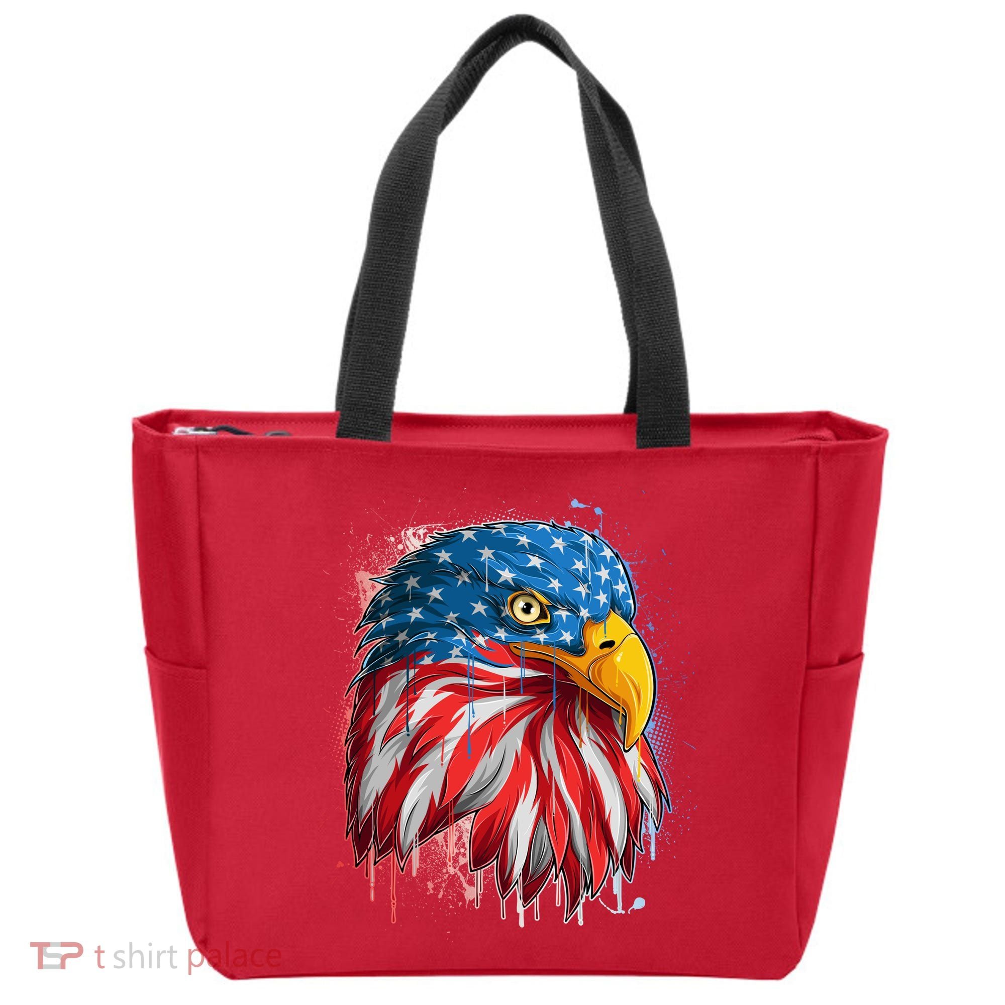 Paint Splatter USA American Flag Eagle Head Tote Bag