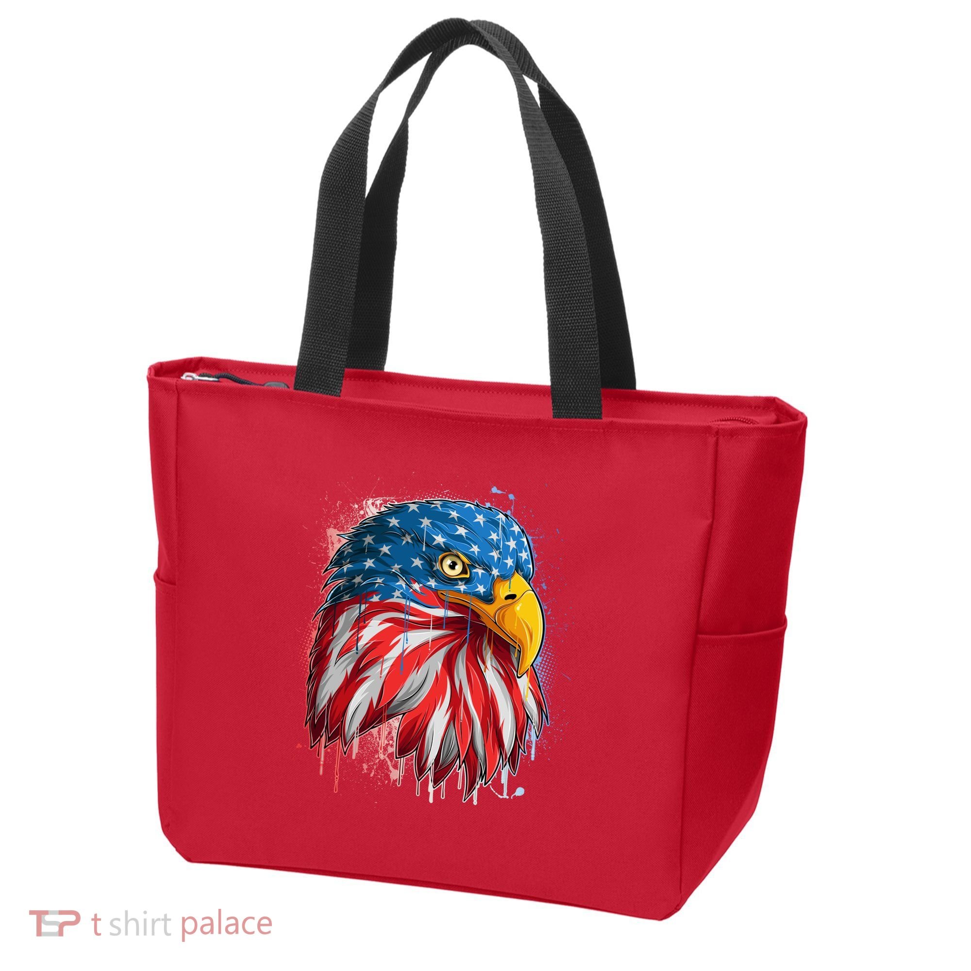 Paint Splatter USA American Flag Eagle Head Tote Bag