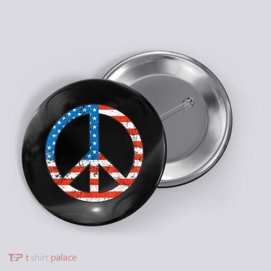 Peace Sign USA Flag 4th Of July Button