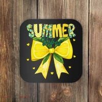 Preppy Summer Vibes Lemon Bow Girly Summer Coaster thumb 0