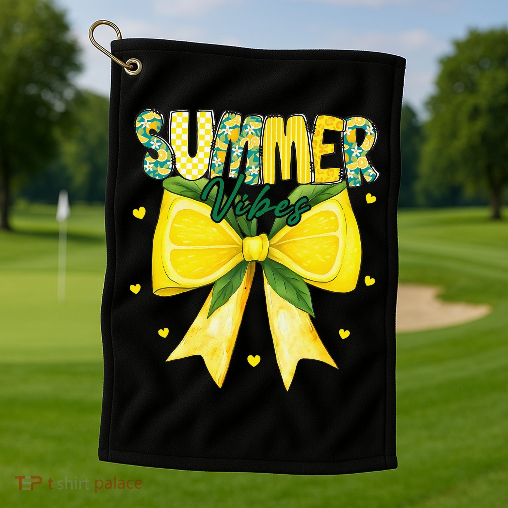 Preppy Summer Vibes Lemon Bow Girly Summer Golf Towel