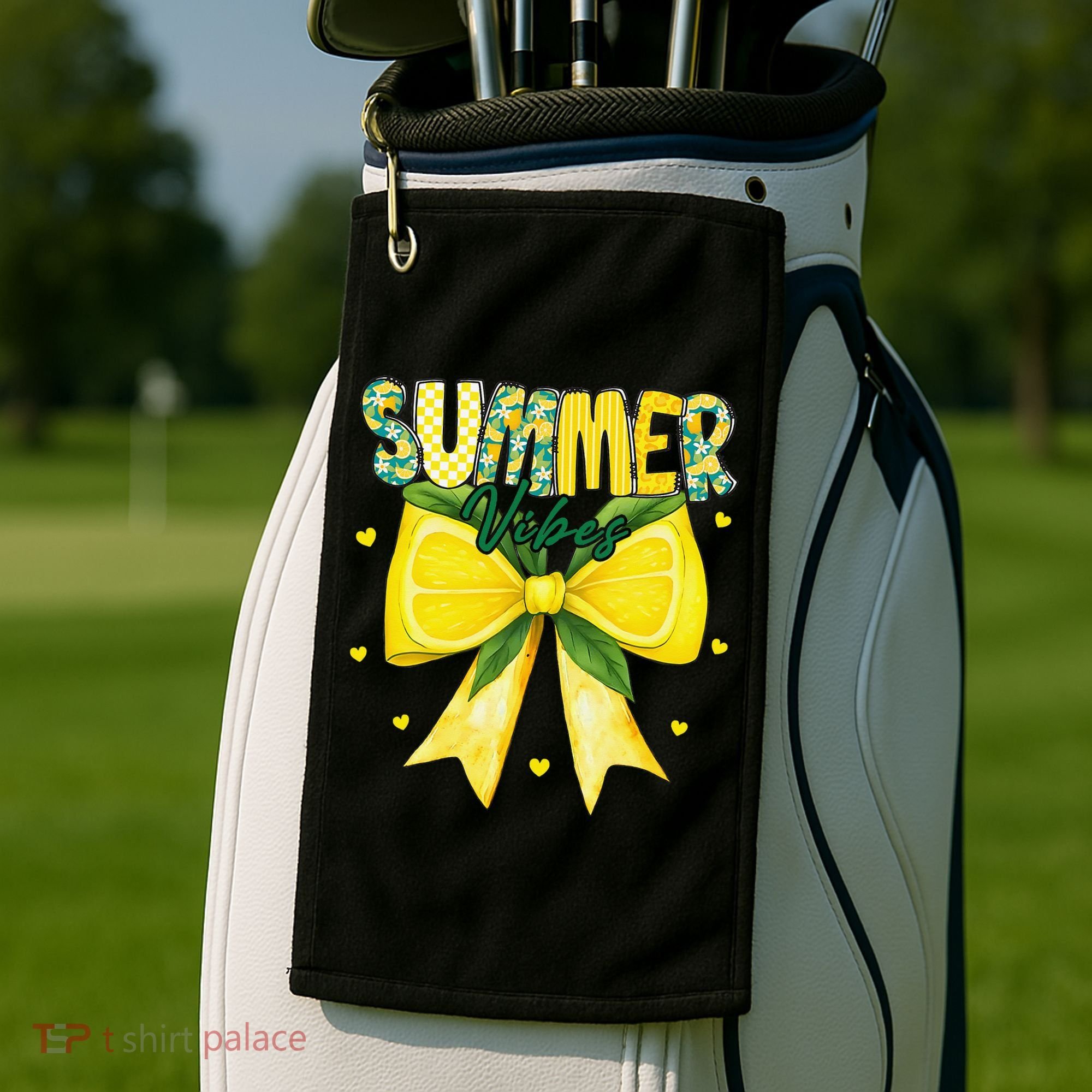 Preppy Summer Vibes Lemon Bow Girly Summer Golf Towel