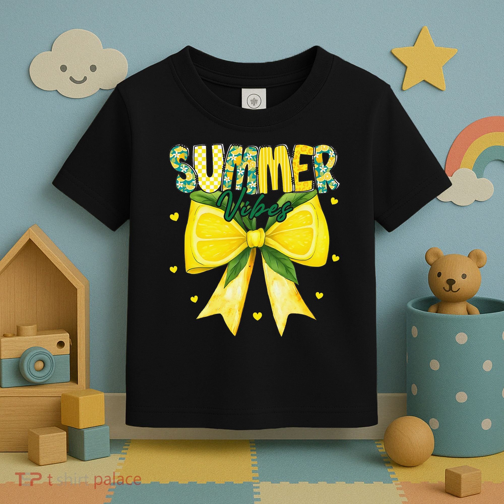 Preppy Summer Vibes Lemon Bow Girly Summer Toddler T-Shirt