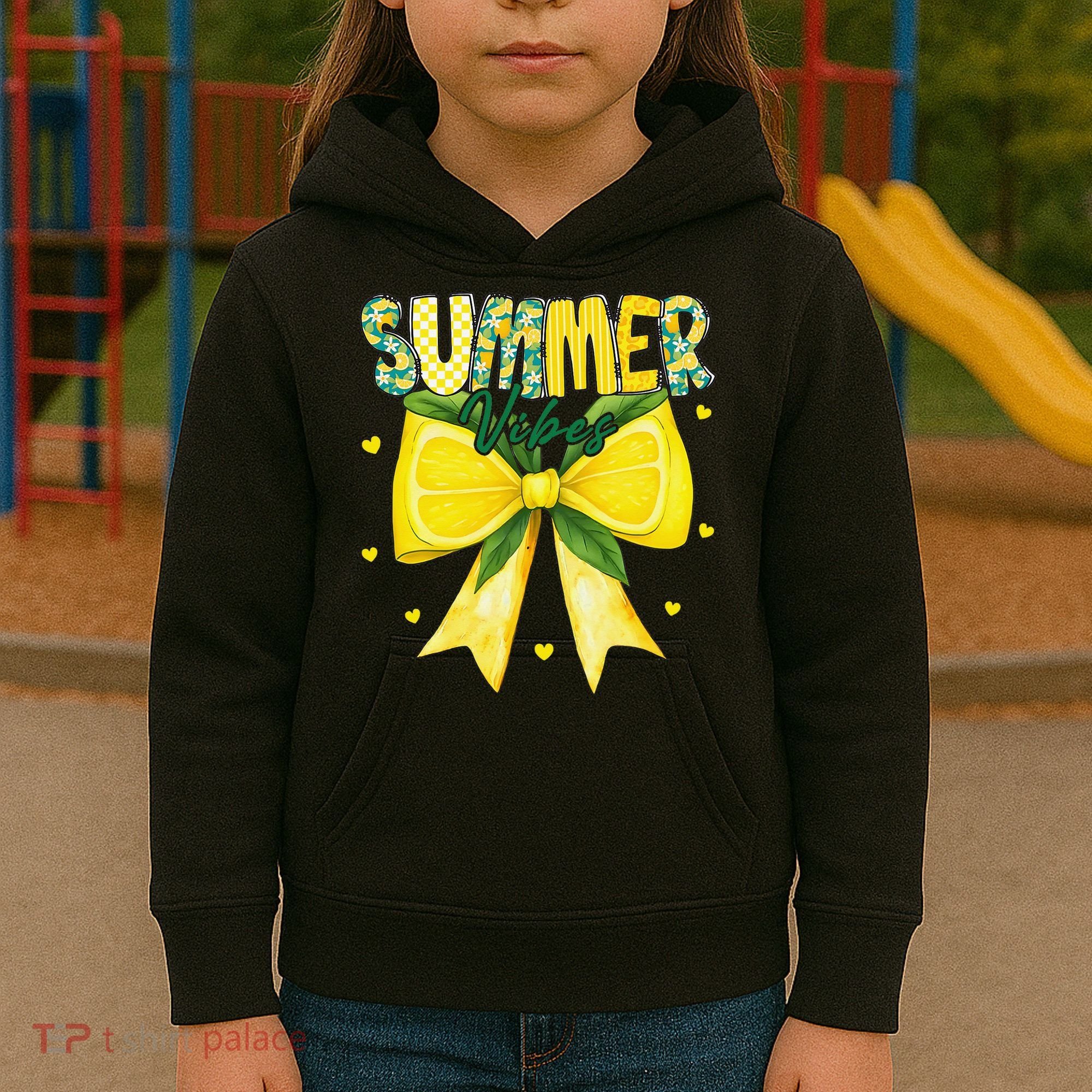 Preppy Summer Vibes Lemon Bow Girly Summer Kids Hoodie