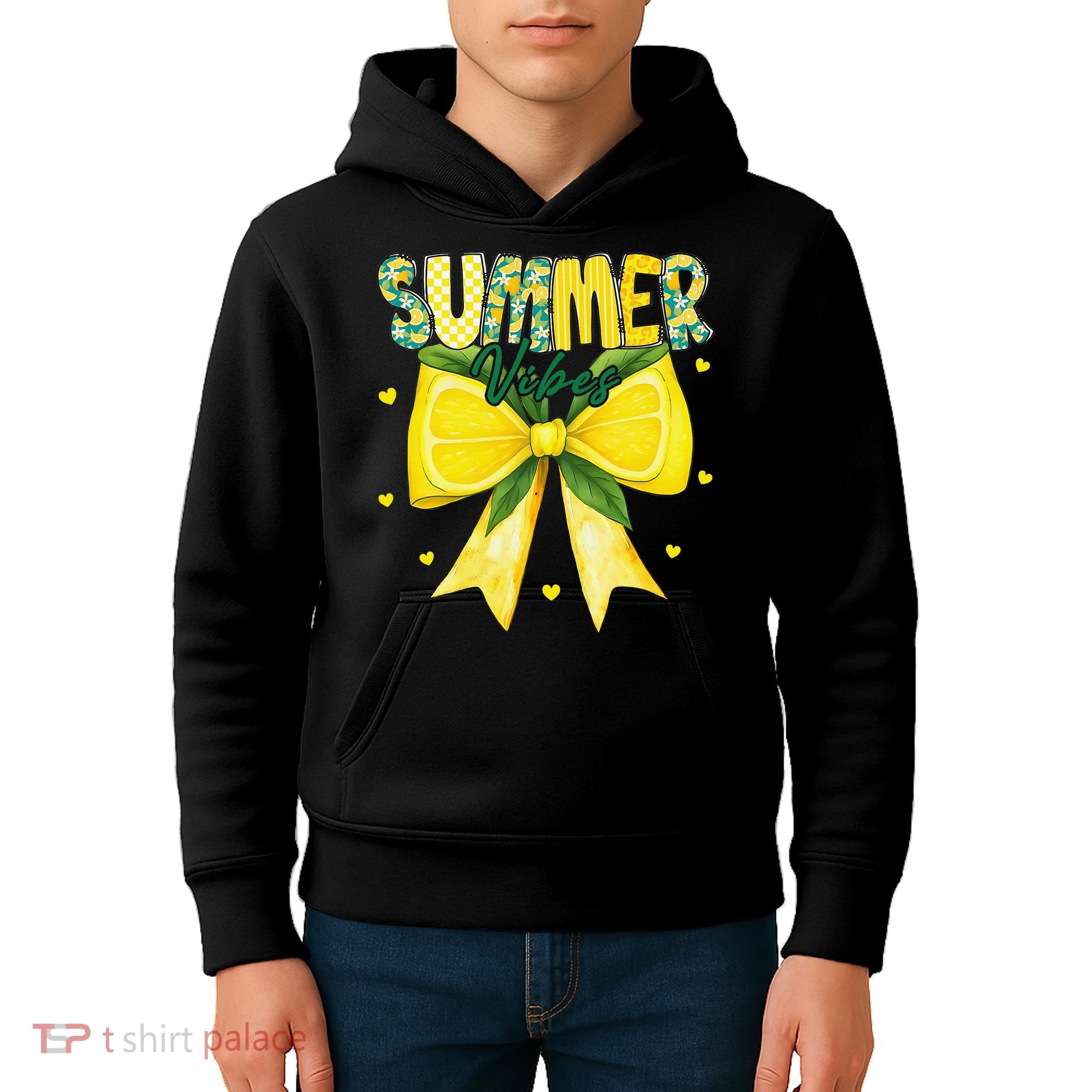Preppy Summer Vibes Lemon Bow Girly Summer Kids Hoodie