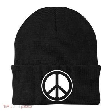 Peace Sign White Beanie