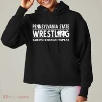 Pennsylvania State Wrestling Compete Defeat Repeat Gift Ladies Heavyweight Boxy Pullover Hoodie thumb 0