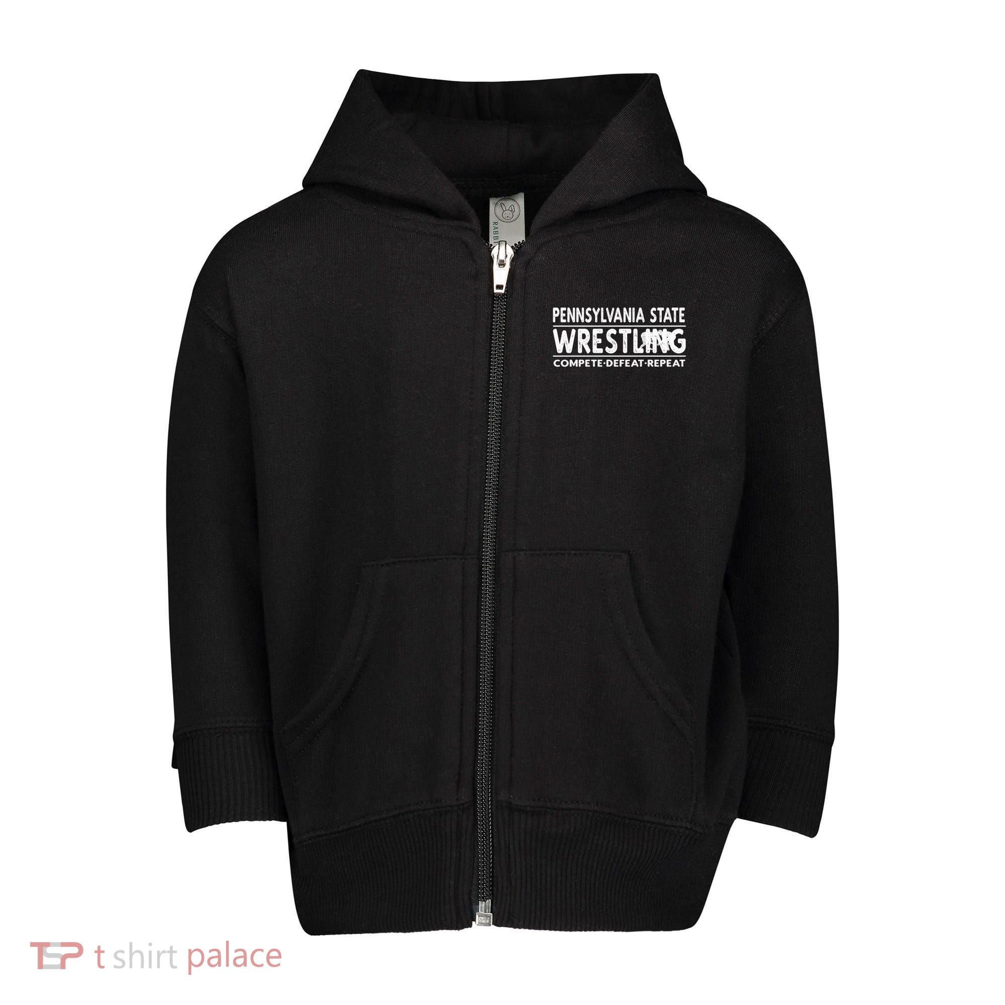 Pennsylvania State Wrestling Compete Defeat Repeat Gift Toddler Zip Fleece Hoodie