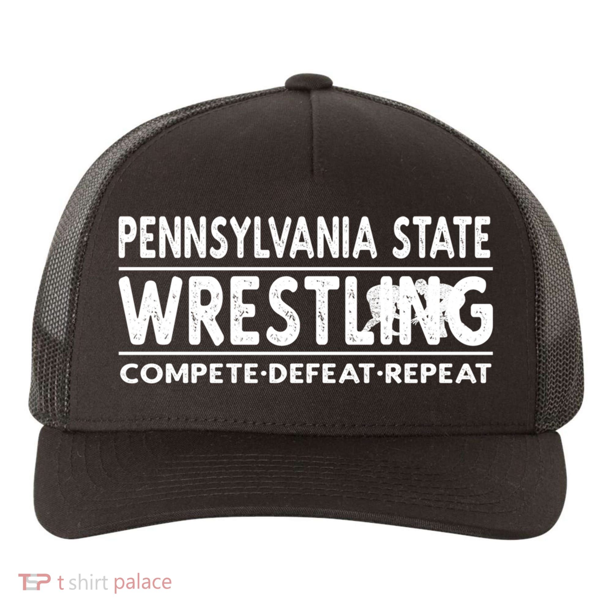 Pennsylvania State Wrestling Compete Defeat Repeat Gift Yupoong Adult 5-Panel Trucker Hat