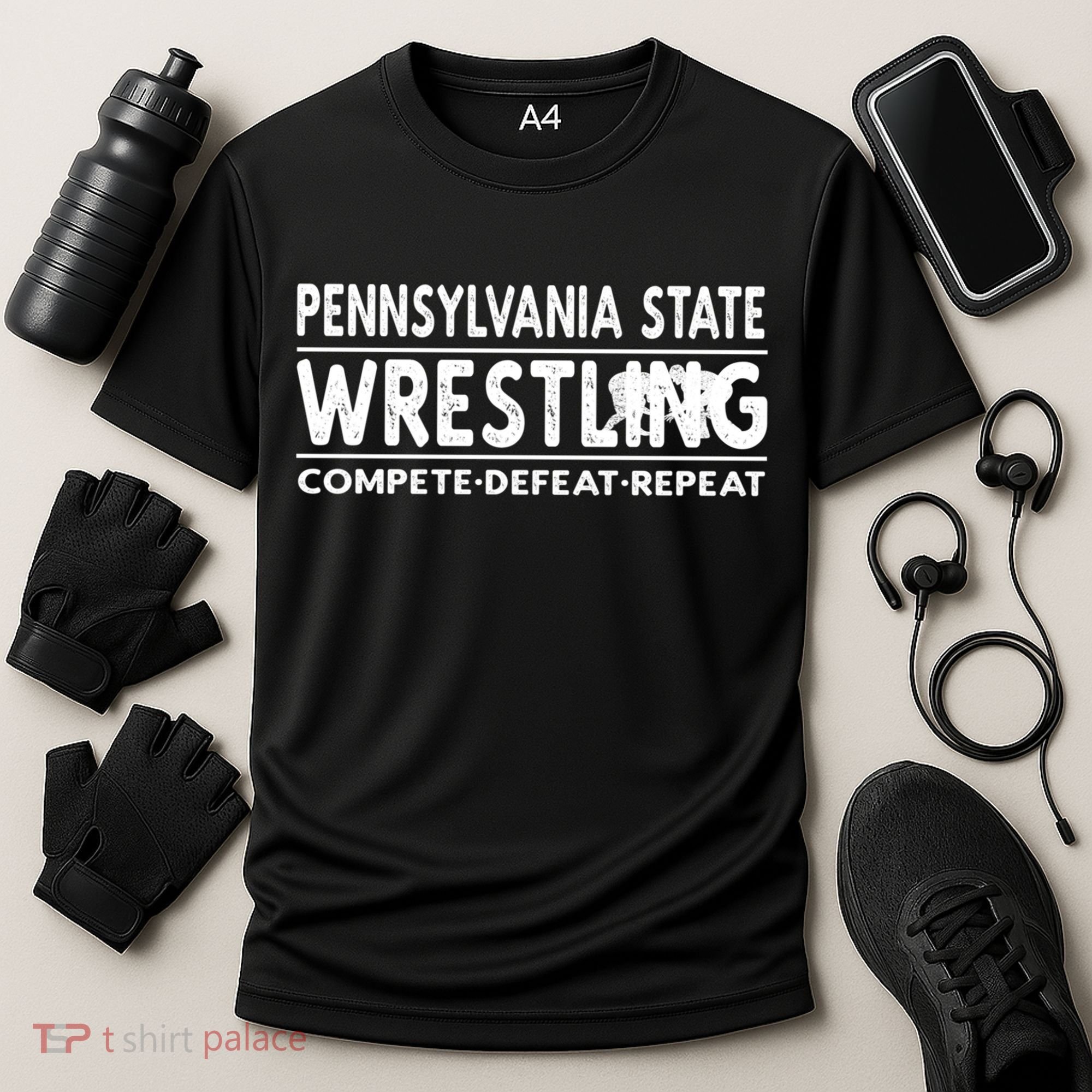 Pennsylvania State Wrestling Compete Defeat Repeat Gift Cooling Performance Crew T-Shirt