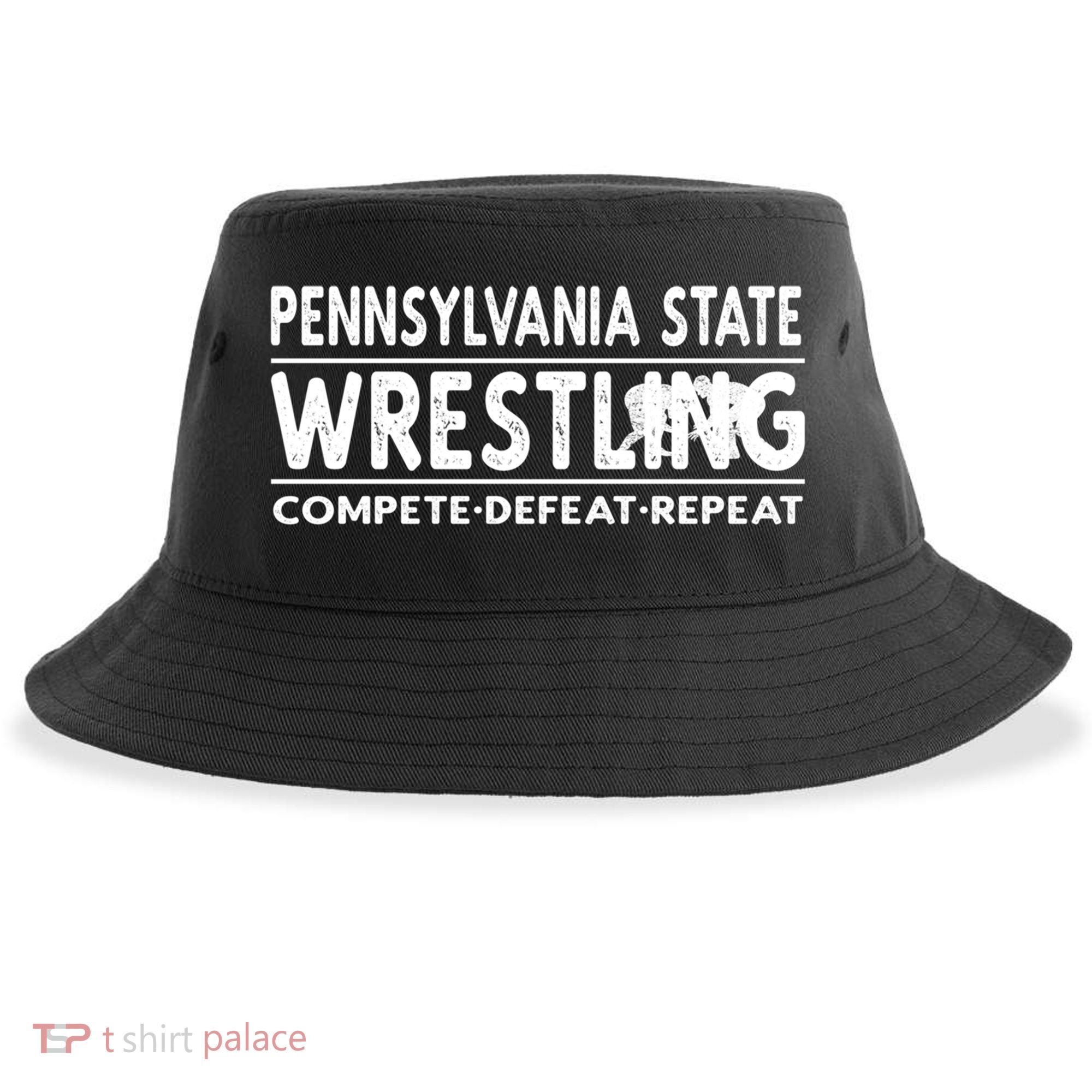 Pennsylvania State Wrestling Compete Defeat Repeat Gift Sustainable Bucket Hat