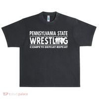 Pennsylvania State Wrestling Compete Defeat Repeat Gift Urban Oversized Heavyweight T-Shirt thumb 0