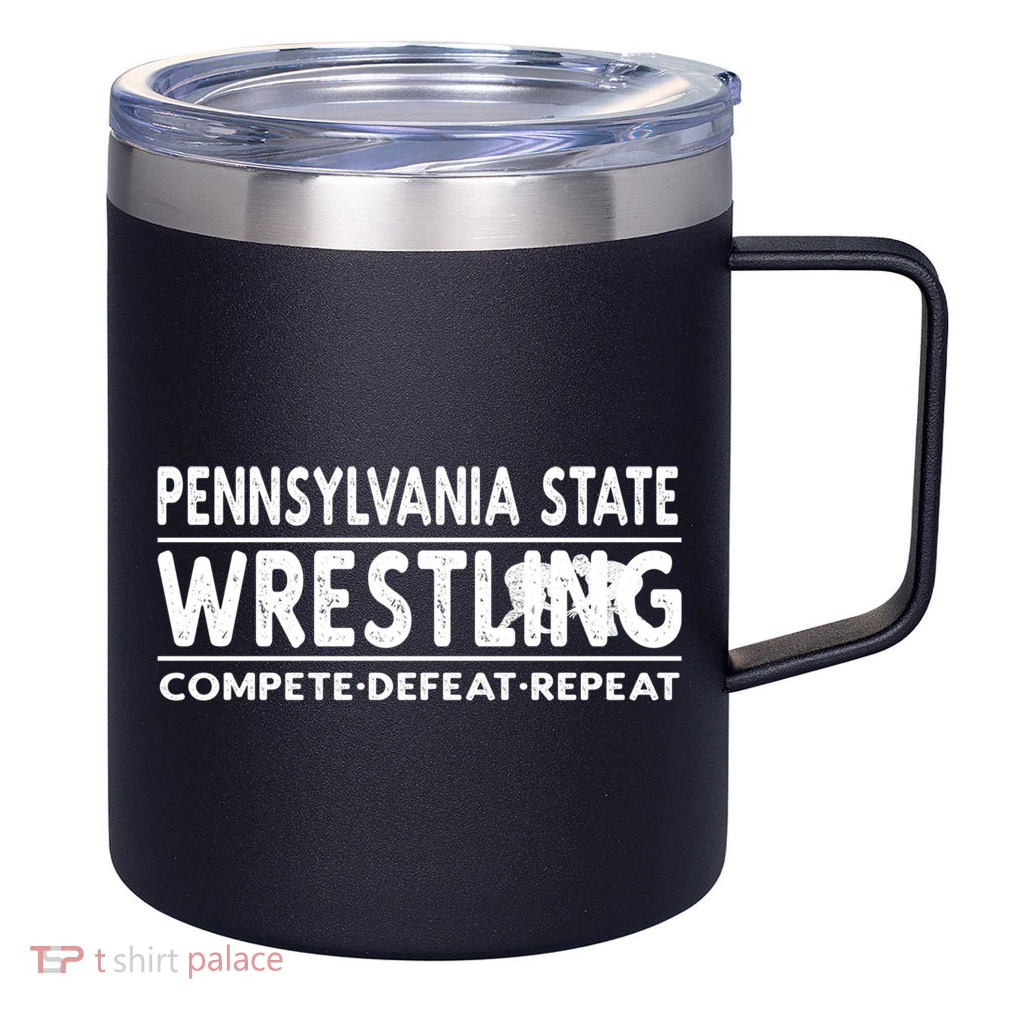 Pennsylvania State Wrestling Compete Defeat Repeat Gift 12oz Stainless Steel Coffee Mug