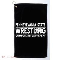 Pennsylvania State Wrestling Compete Defeat Repeat Gift Golf Towel thumb 0