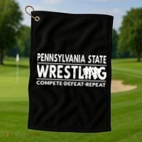 Pennsylvania State Wrestling Compete Defeat Repeat Gift Golf Towel thumb 1