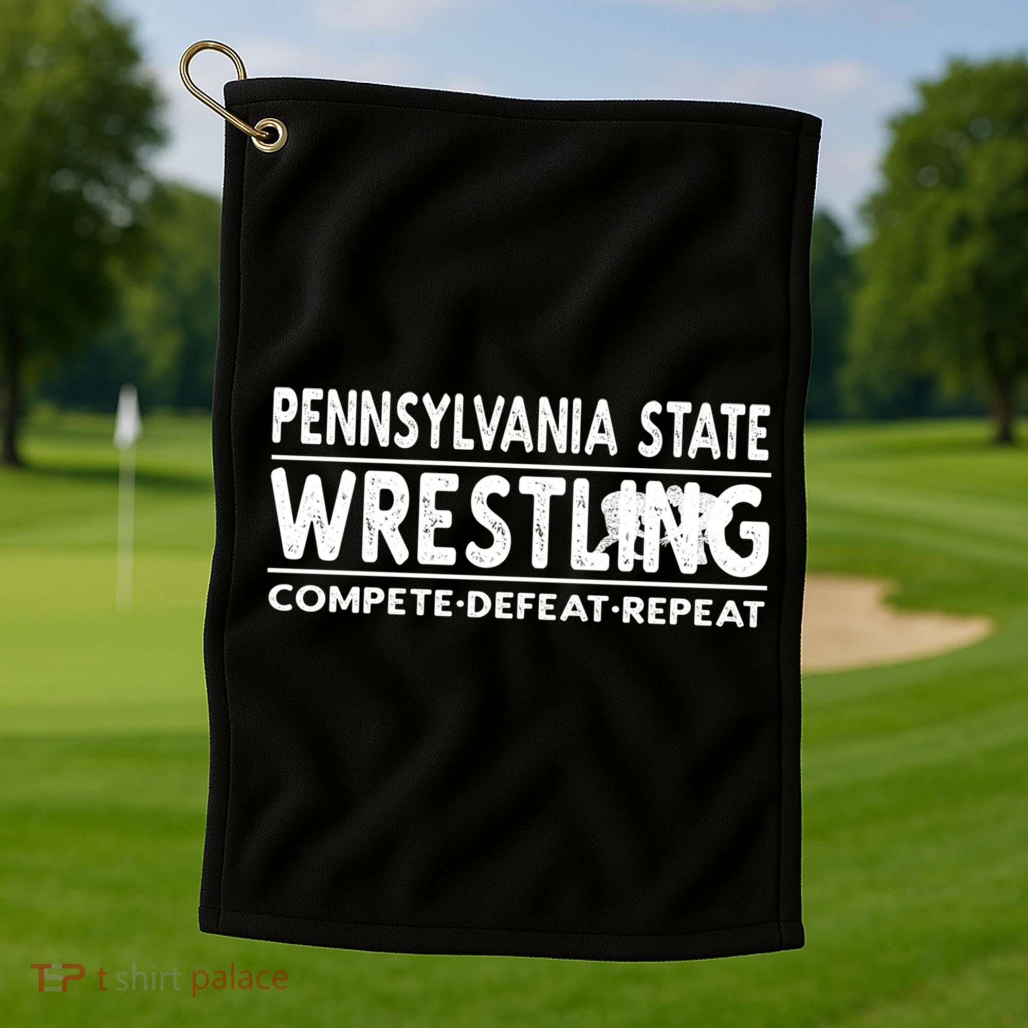 Pennsylvania State Wrestling Compete Defeat Repeat Gift Golf Towel