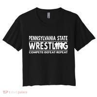 Pennsylvania State Wrestling Compete Defeat Repeat Gift Women's Crop Top Tee thumb 0