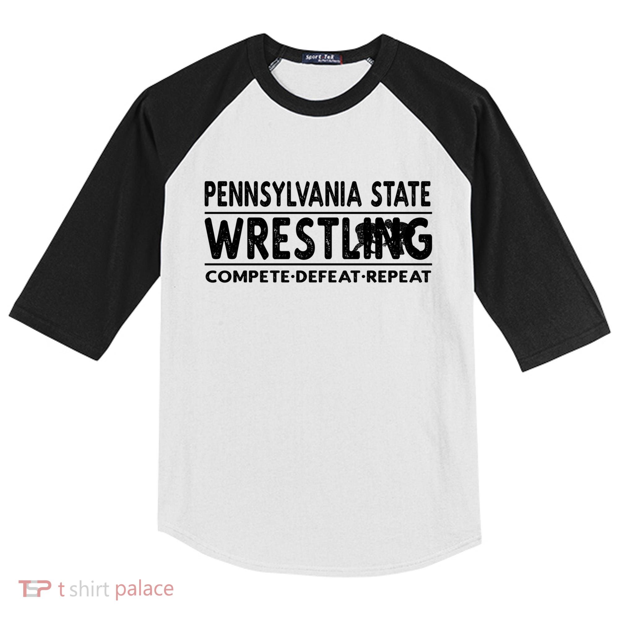 Pennsylvania State Wrestling Compete Defeat Repeat Gift Kids Colorblock Raglan Jersey