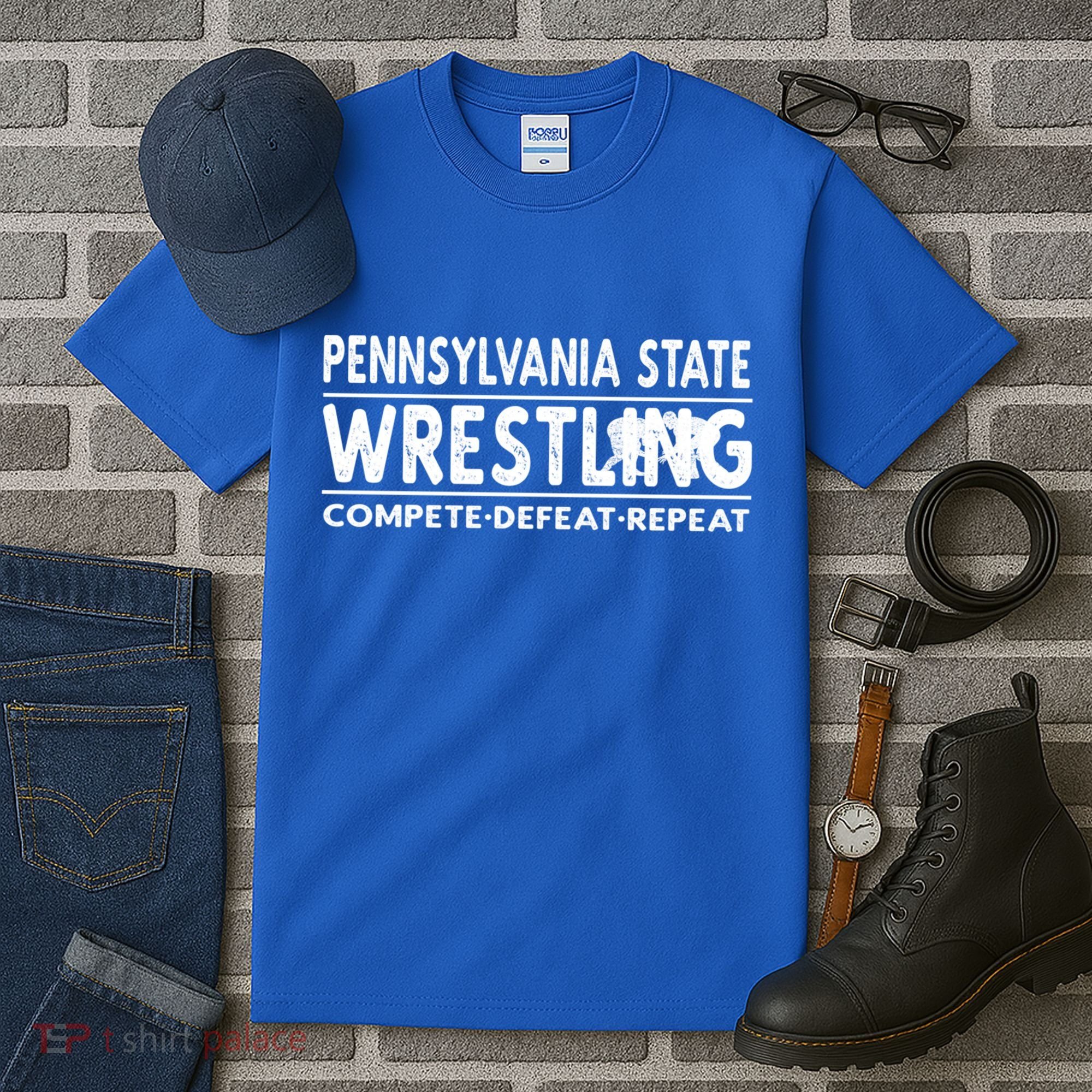 Pennsylvania State Wrestling Compete Defeat Repeat Gift Tall T-Shirt