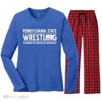 Pennsylvania State Wrestling Compete Defeat Repeat Gift Women's Long Sleeve Flannel Pajama Set  thumb 0