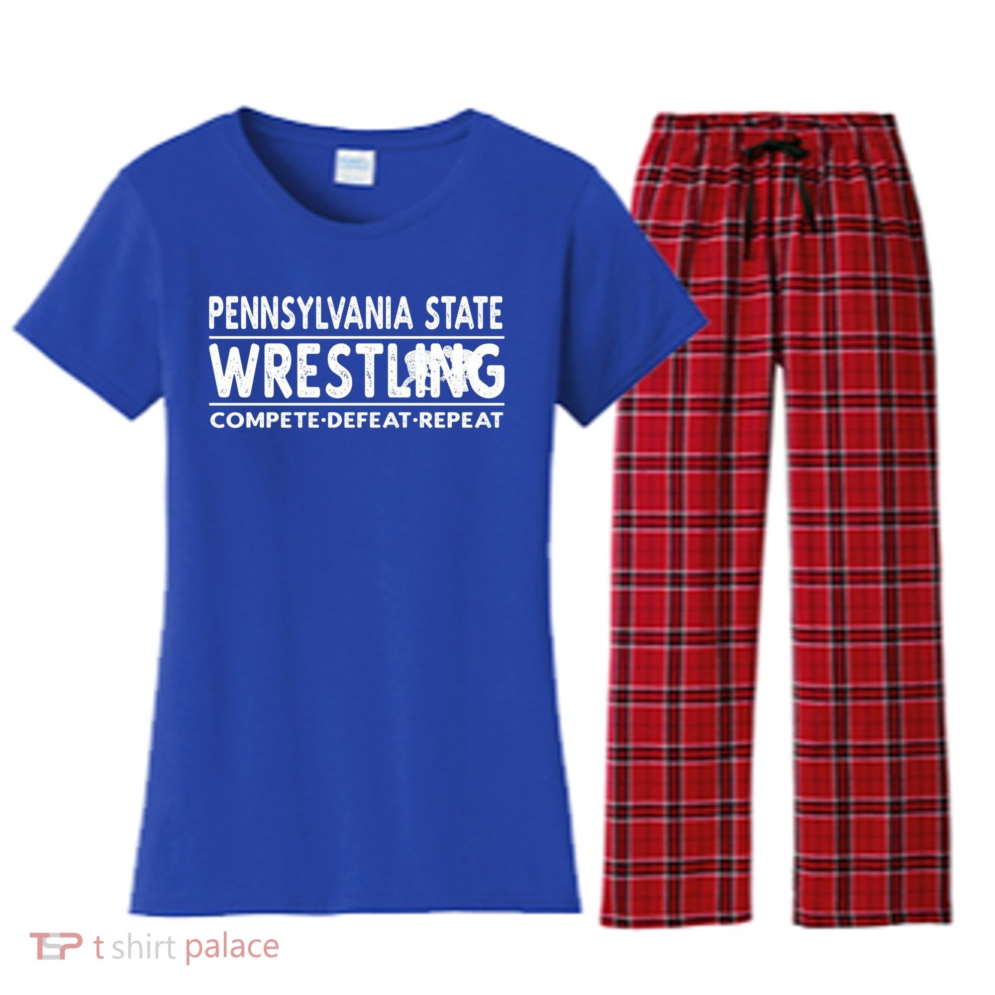 Pennsylvania State Wrestling Compete Defeat Repeat Gift Women's Flannel Pajama Set